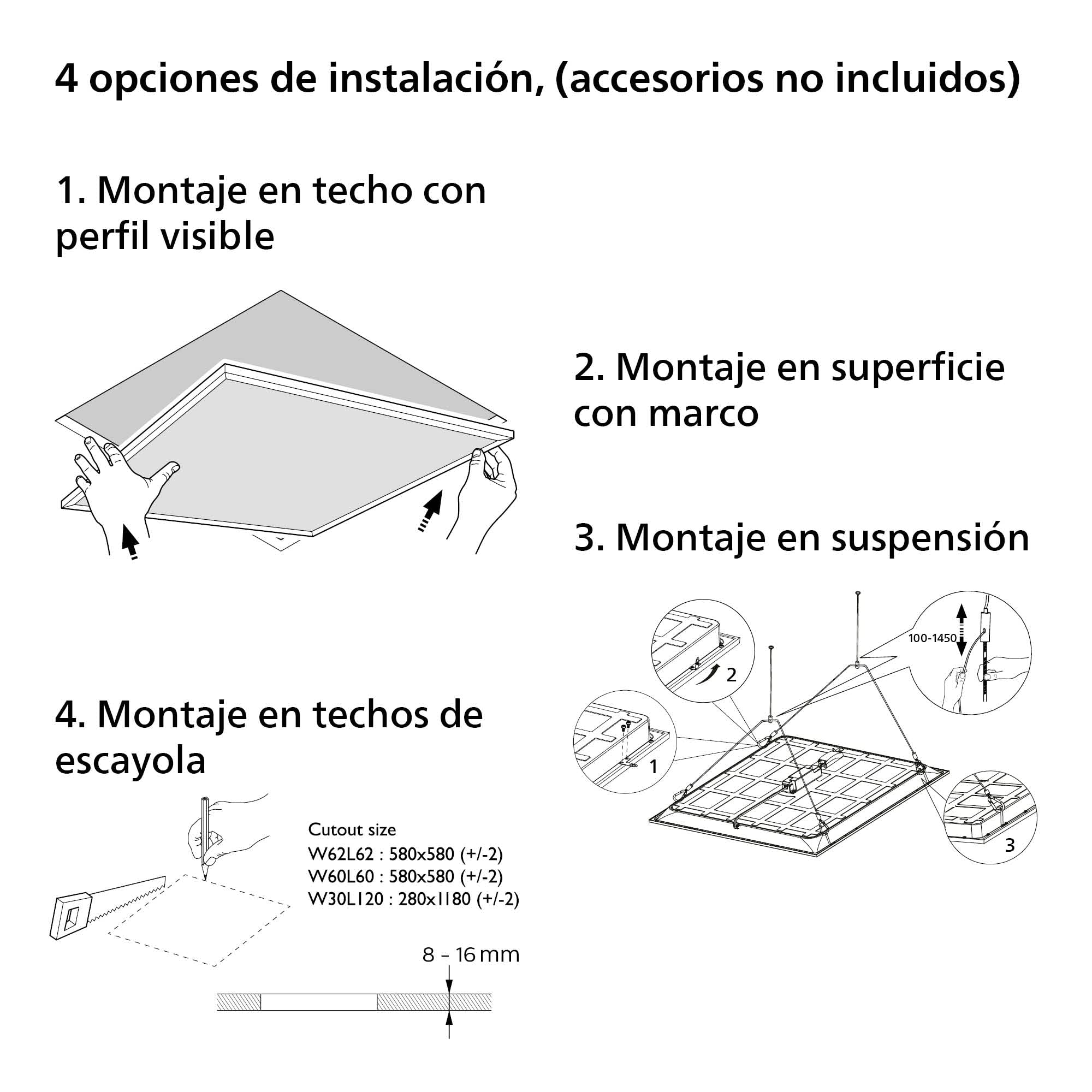 Philips - Panel LED empotrable ProjectLine 15W, Luz blanca natural 4000k, 1200 lm 30x30cm
