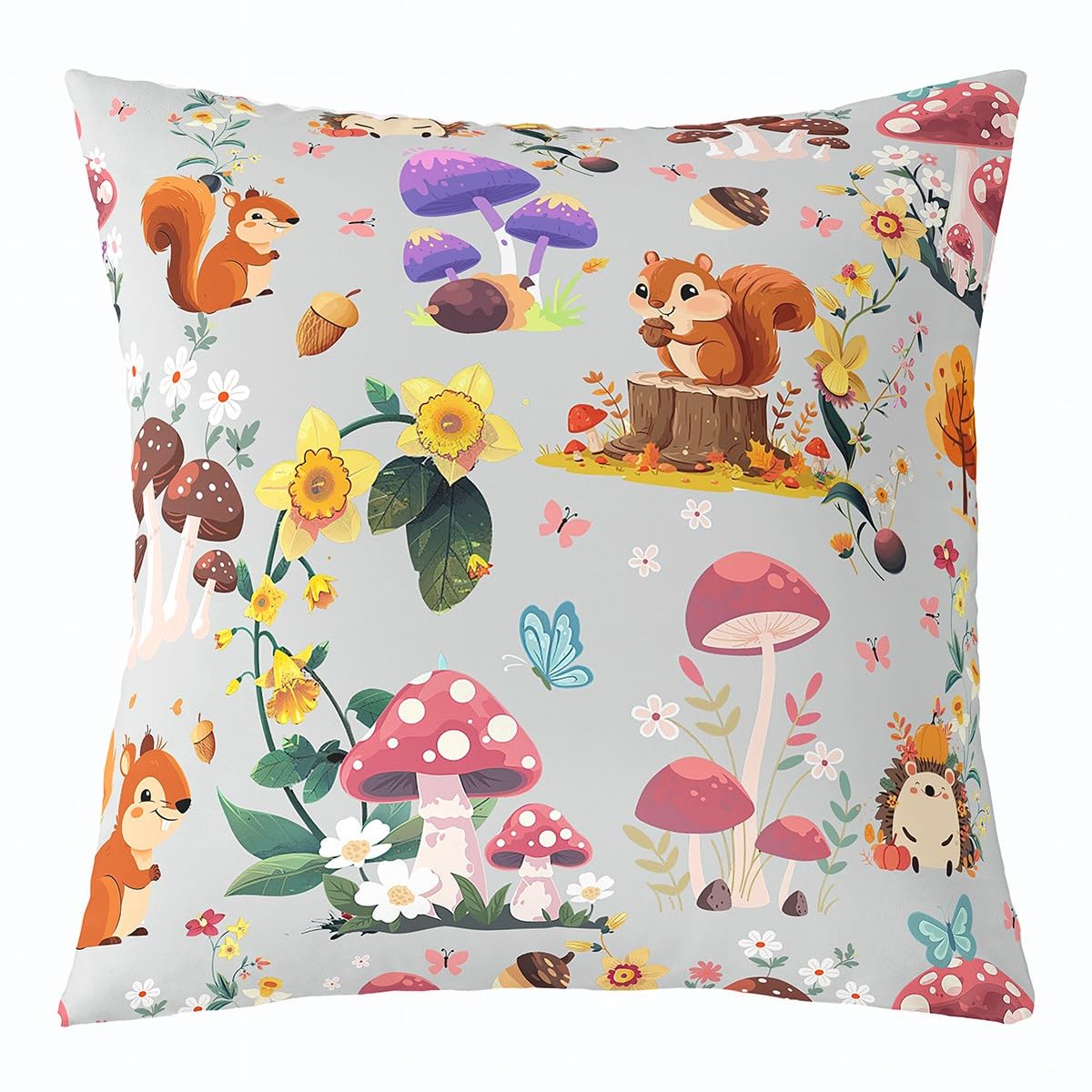 Loussiesd Cute Grey Mushroom Decor Cushion Covers Set of 1 50x50cm For Bed Sofa Chair Kids Boys Girls Teens Wild Mushroom stuff Pillow Cover Kawaii Animals Cushion Case Floral Print Pillow Cases