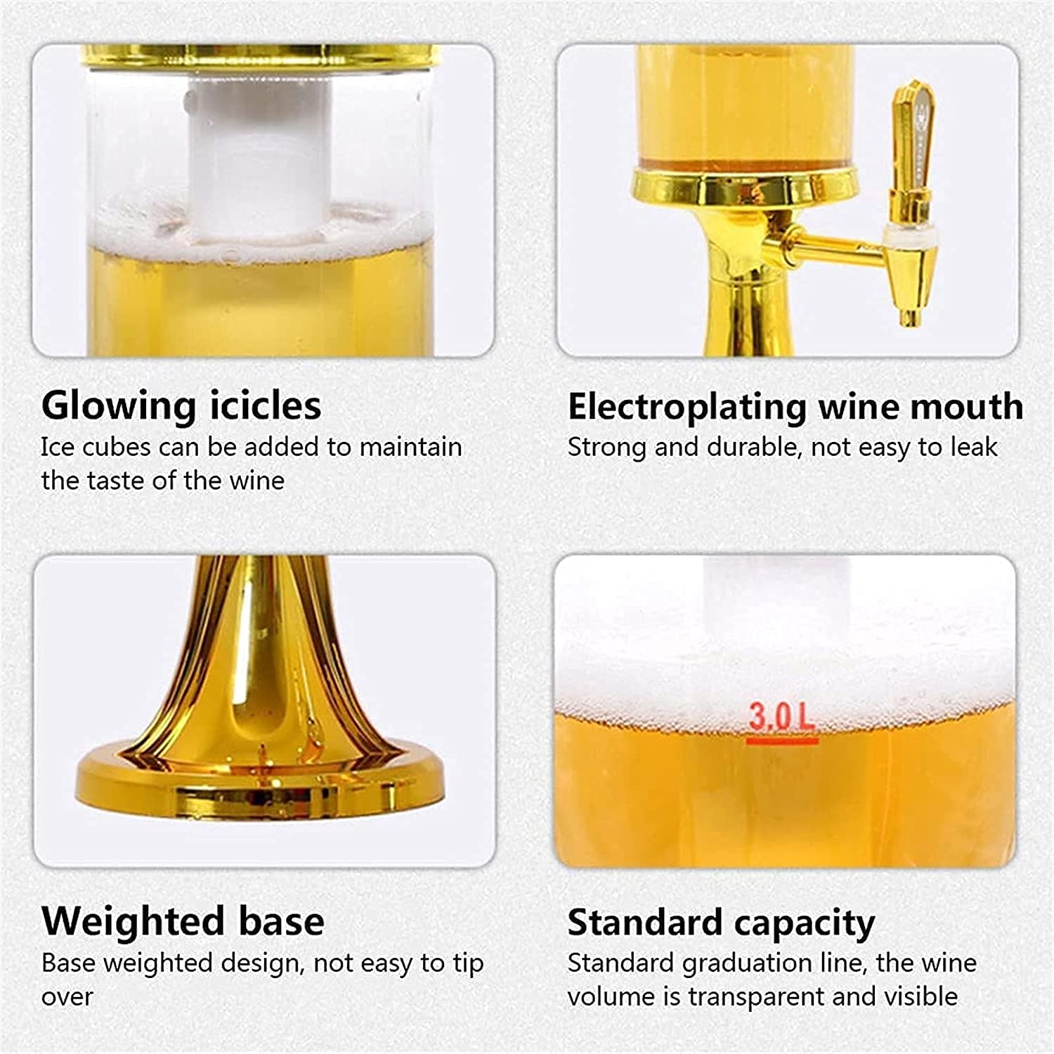 Distributore di vino, birra, succo di frutta con luci a LED, dispenser da tavolo con tubo per ghiaccio, per bar, feste, ristoranti, KTV, barbecue