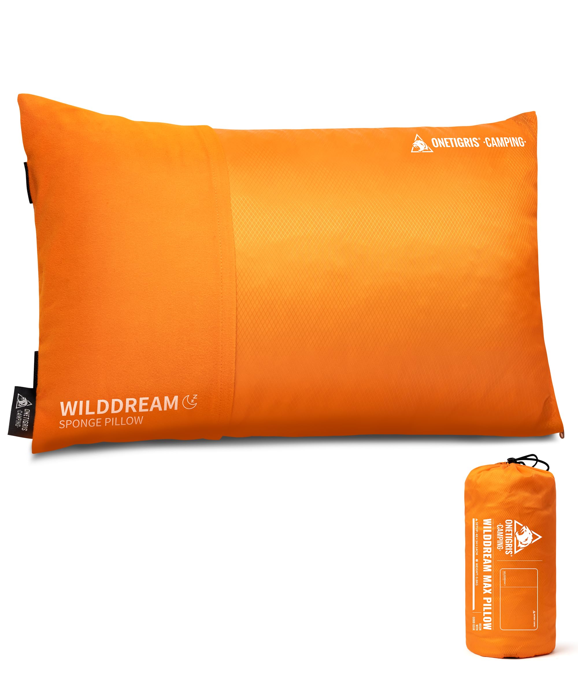 OneTigris WILDDREAM Grand coussin de camping en mousse à mémoire de forme broyée, coussin de voyage compressible pour l'extérieur, le tourisme sac à dos et la voiture (48 x 34 x 14 cm)