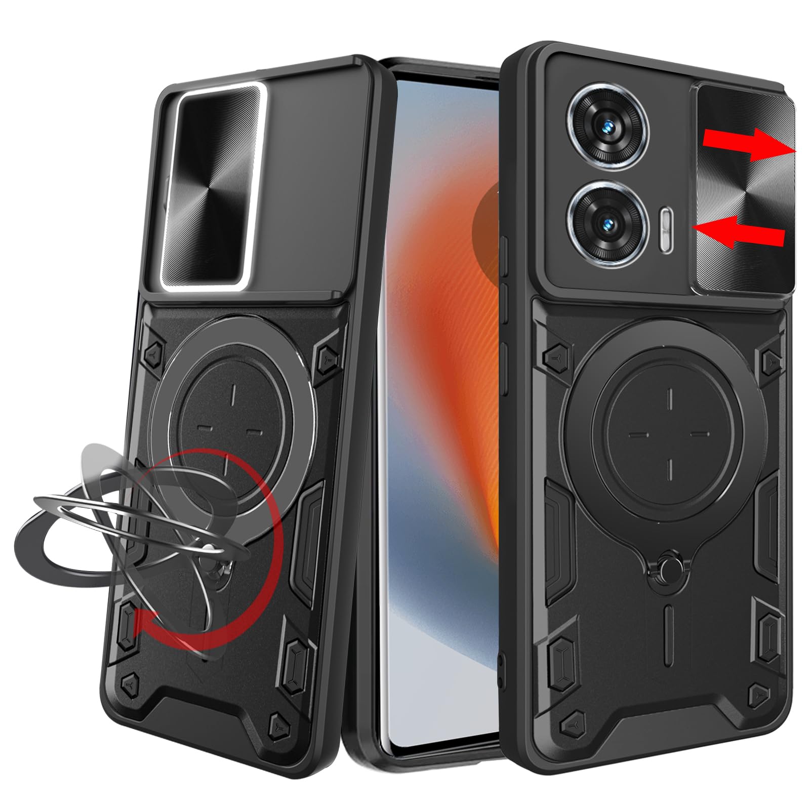 Lustree Back Cover Anti-Drop Case with 360° Metal Bracket and Sliding Camera Cover Case for Motorola Edge 50 Fusion - Black (B0D9KFB5WM) Amazon Price History, Amazon Price Tracker