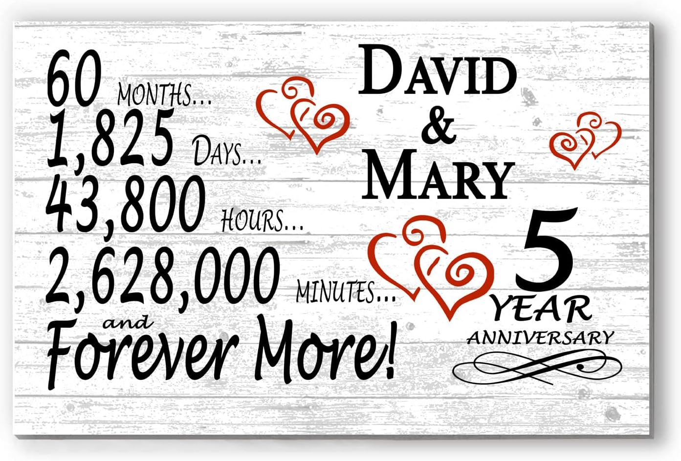 Broad Bay Personalized 5 Year Anniversary Sign Gift 5th Wedding Anniversary Present For Couple Days Minutes Years - Solid Wood - 16.5in x 10.5in x .75in (05 Year)
