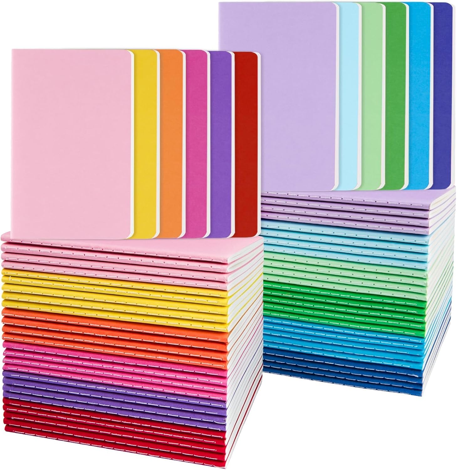 Oucaru 64PCS Mini Notebooks Bulk, 3.5" x 5.5", 12 Rainbow Color, 60 Pages Lined Paper Small Pocket Notebook Set, Mini Journal Memo Notepads for Kids, Students, Traveler, School Office Supplies
