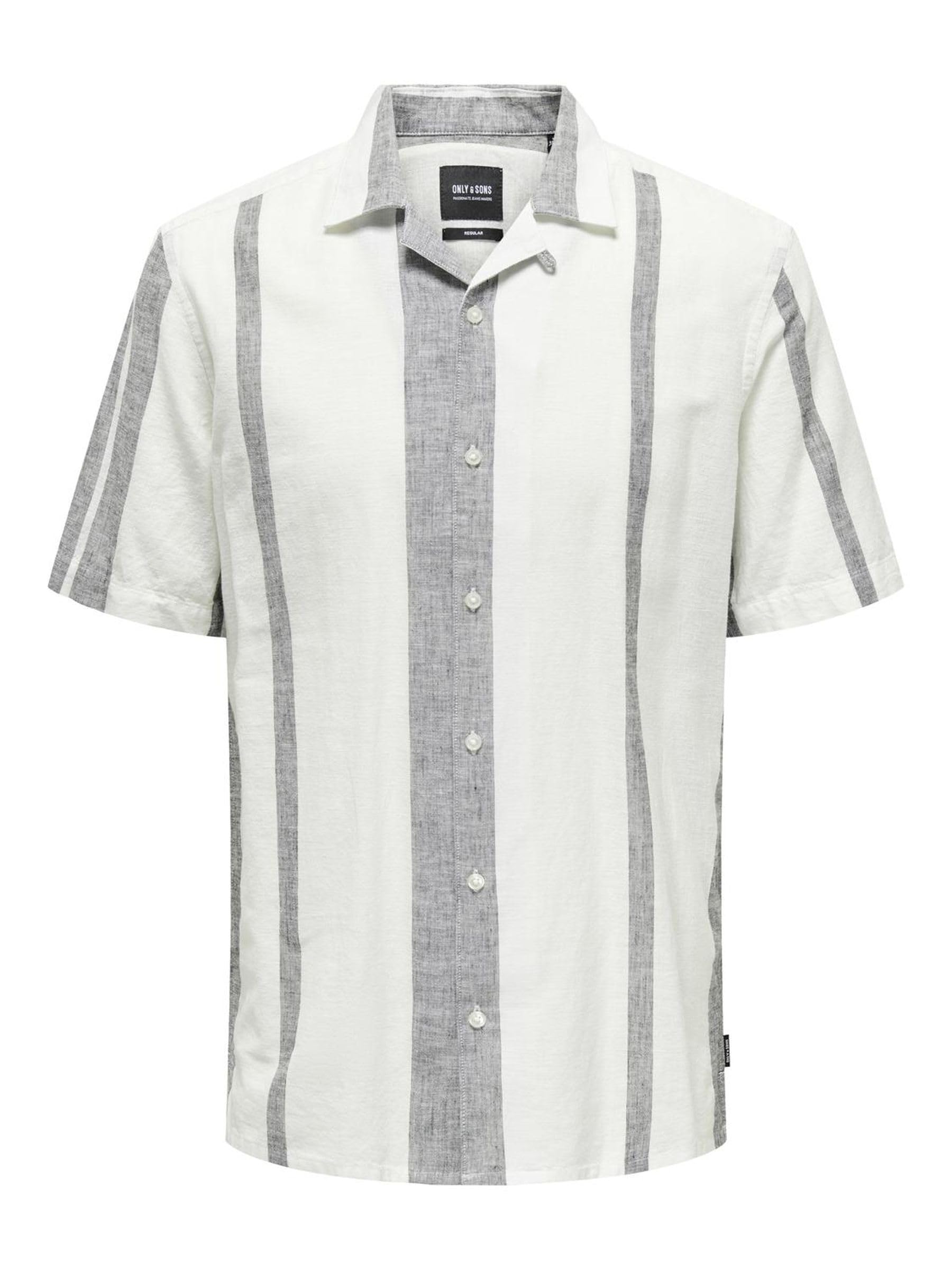 Only & Sons Men's Shirt Short Sleeve Resort Collar Button Placket Linen Summer Top, Colours:White, Size:L