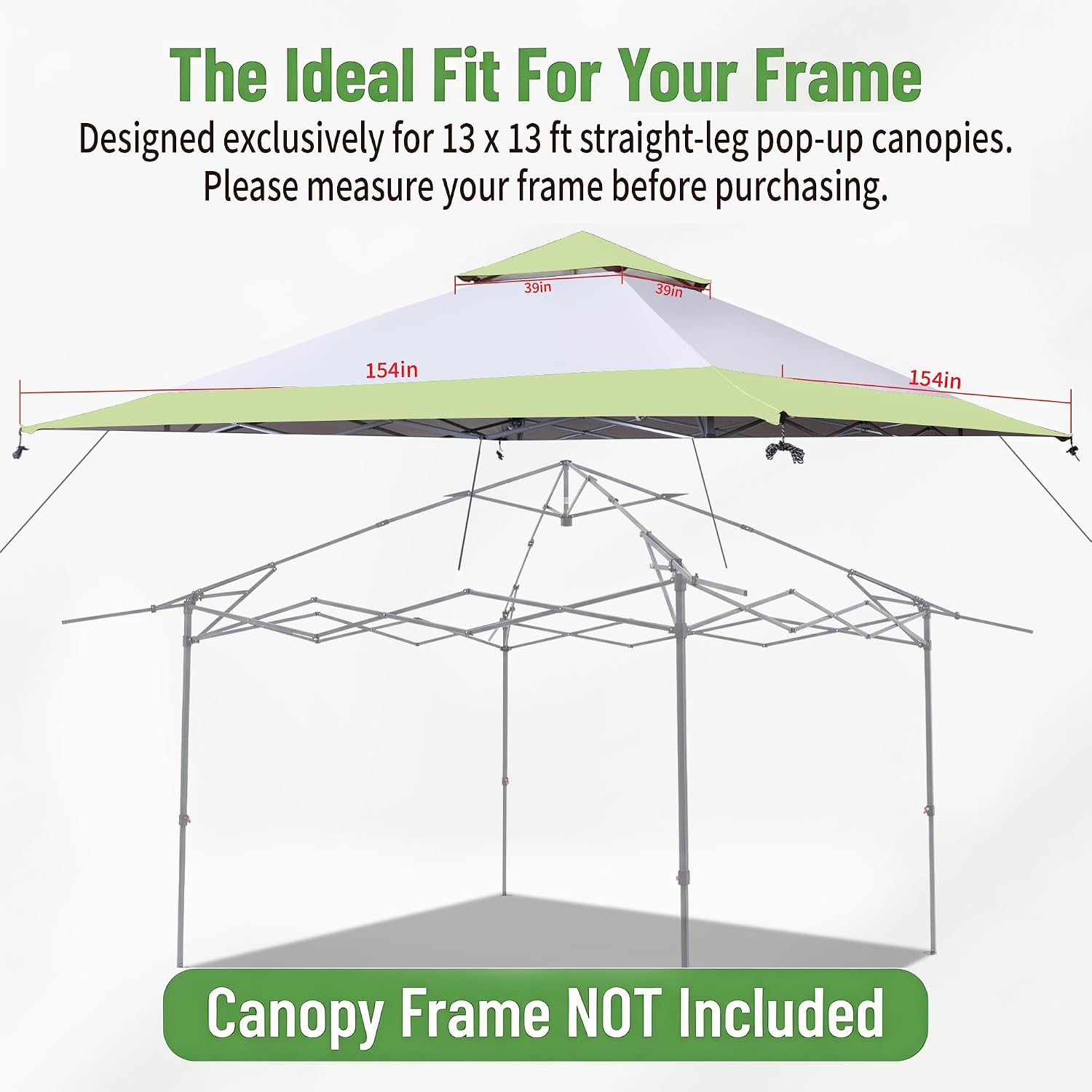 canopy replacement top cover compatible with eagle peek 13 x 13 instant outdoor canopy frame for outdoor, patio, event, parties, canopy cover only, green