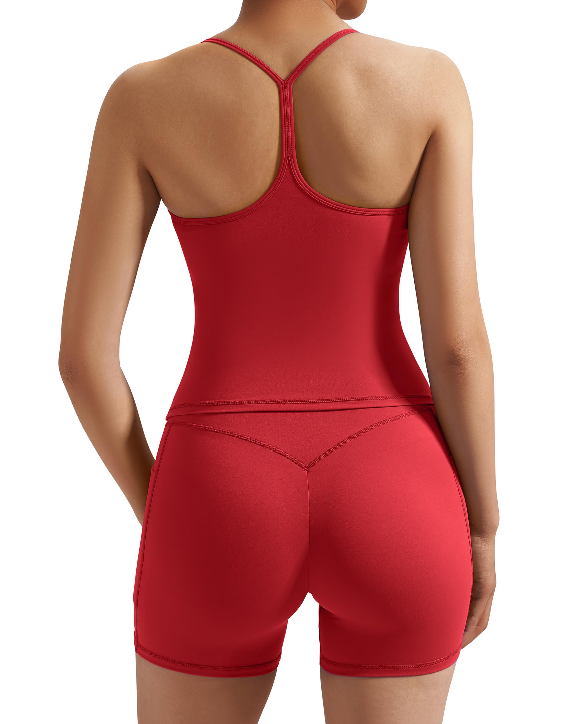 RXRXCOCO Ensemble de sport dos nageur pour femme, 2 pièces, débardeurs, rembourrés, avec short Scrunch caché, tenue de fitness avec poches