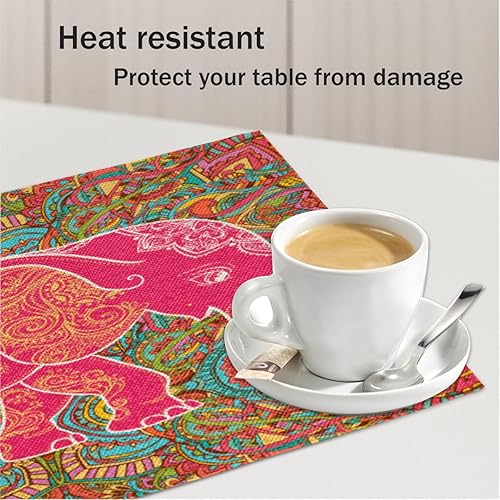 Miniatura 4 de Map Elephant) Juego de 4 manteles individuales lavables resistentes al calor, manteles individuales para cocina, mesa de comedor, interior y