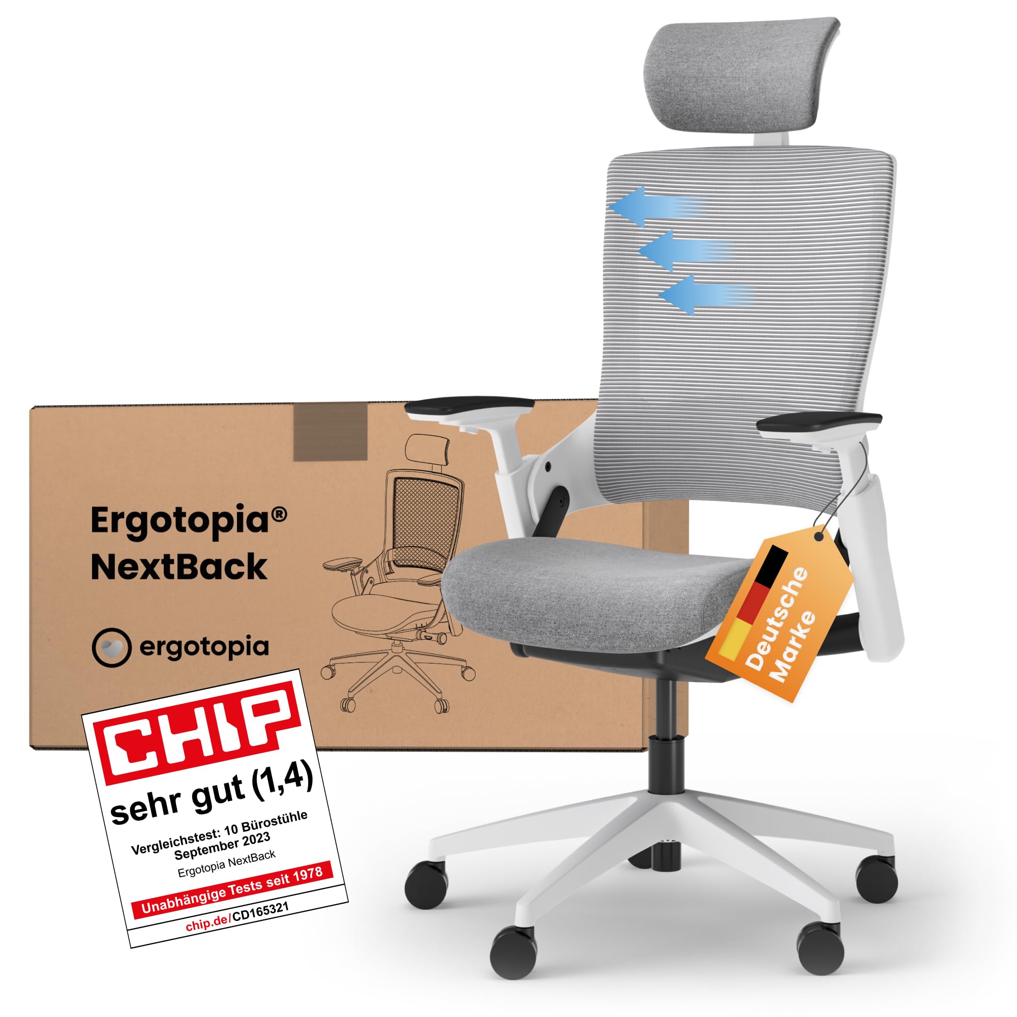 Ergotopia Bürostuhl Ergonomischer Bürostuhl mit Kopfstütze & Armlehnen