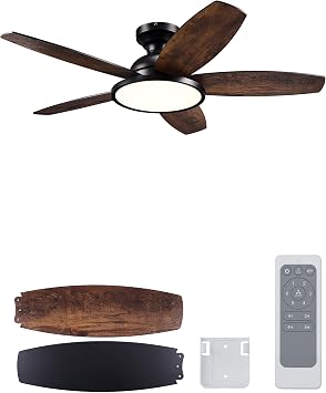VONLUCE Ceiling Fan with Light Remote Control, 36"/ 42"/52" Modern Ceiling Fans with Timer 6 Speeds Quiet Reversible Motor, 91/107/132 cm Indoor Outdoor Ceiling Fan for Living Room Kitchen Patio