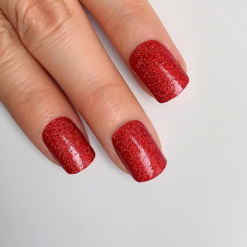 Miniatura 3 de IKISKT Uñas postizas a presión de gel UV, uñas francesas cuadradas decorativas con purpurina roja, uñas acrílicas adhesivas reutilizables con
