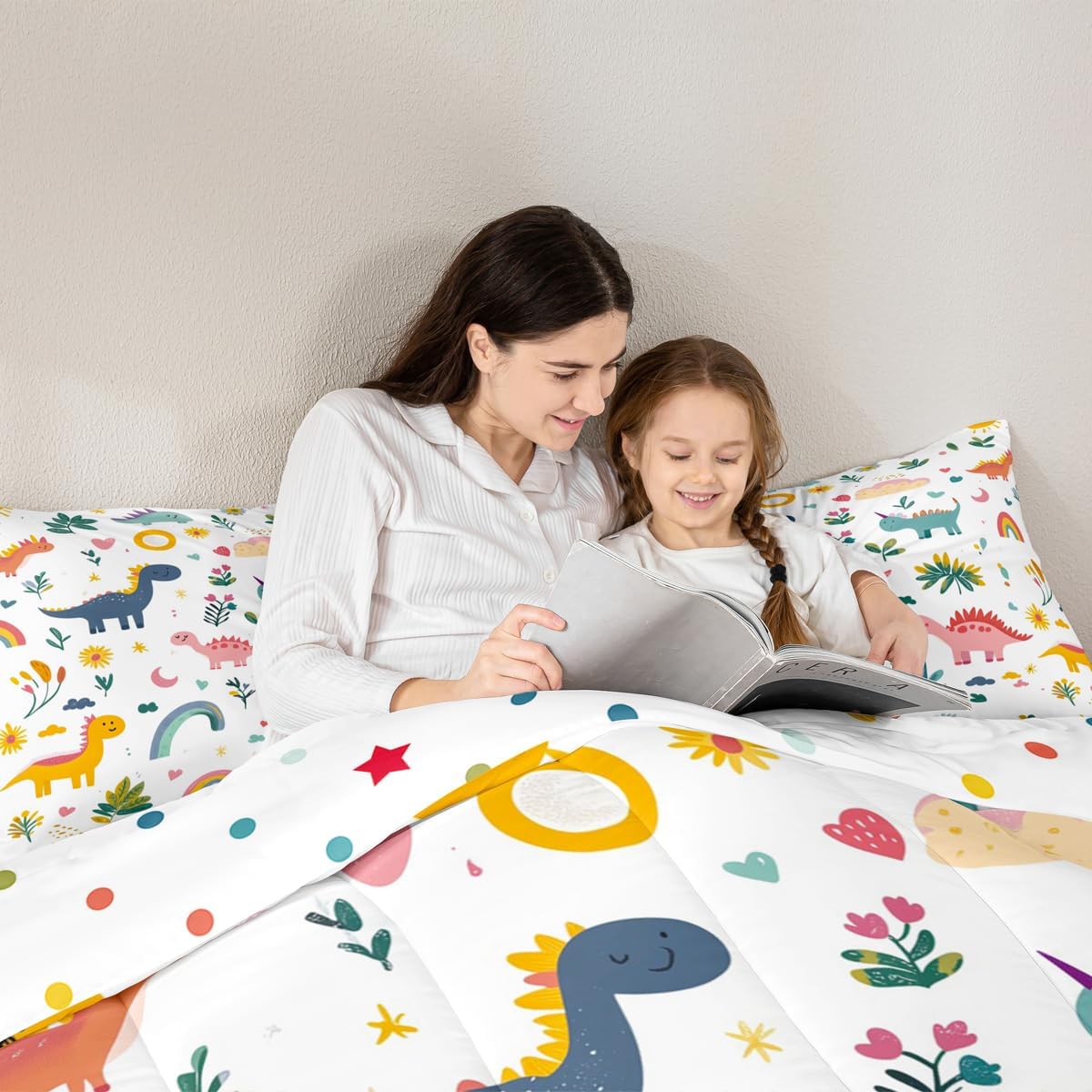 Feelyou Colorful Dinosaur Kids Comforter Set Twin Size Jungle Dino Bedding Set Wild Animal Duvet Quilt for Kids Boys Girls Bedroom Dino Print Decor Microfiber Ultra Soft Breathable