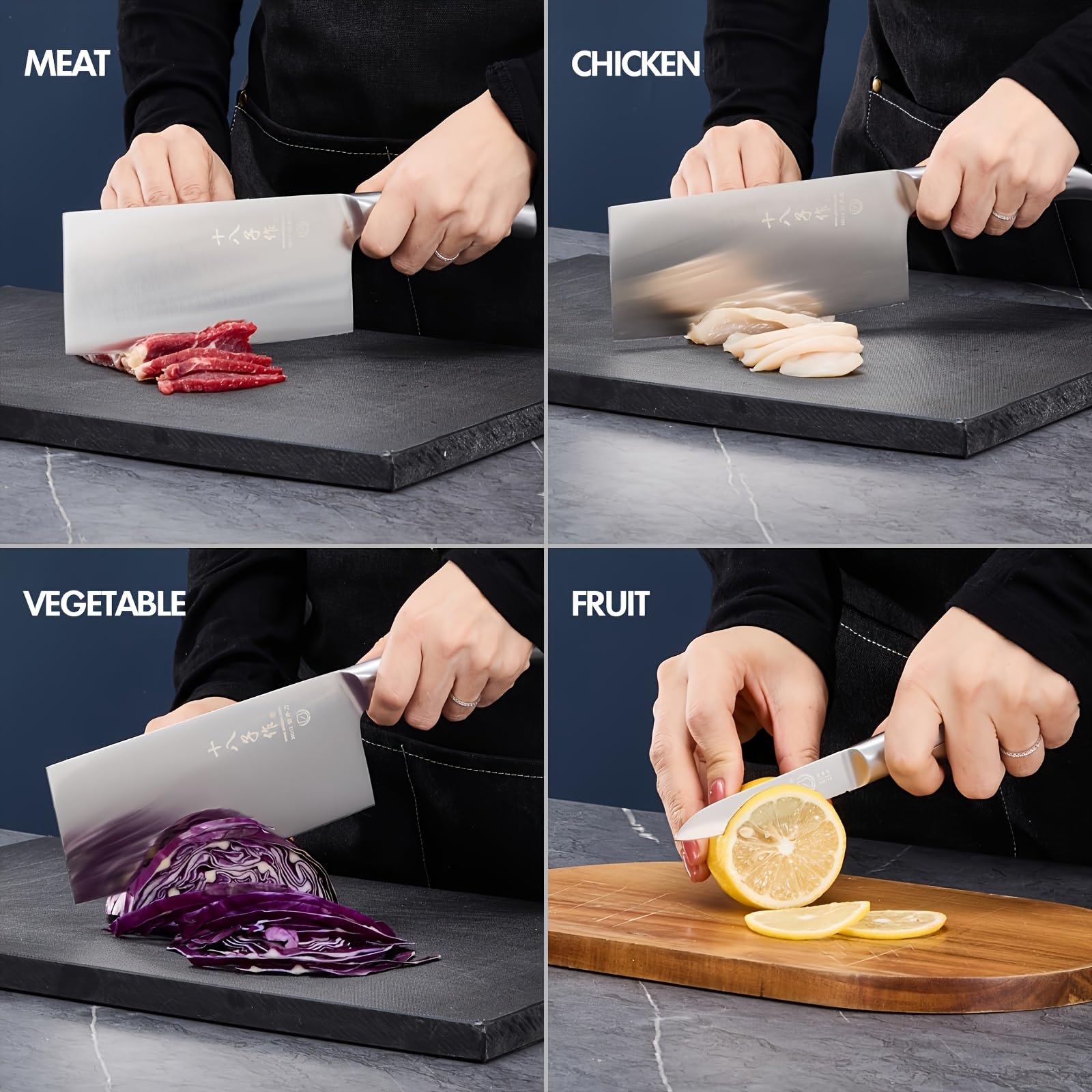 SHI BA ZI ZUO Mannaia Cinese Coltello da Cucina Argento YZH001