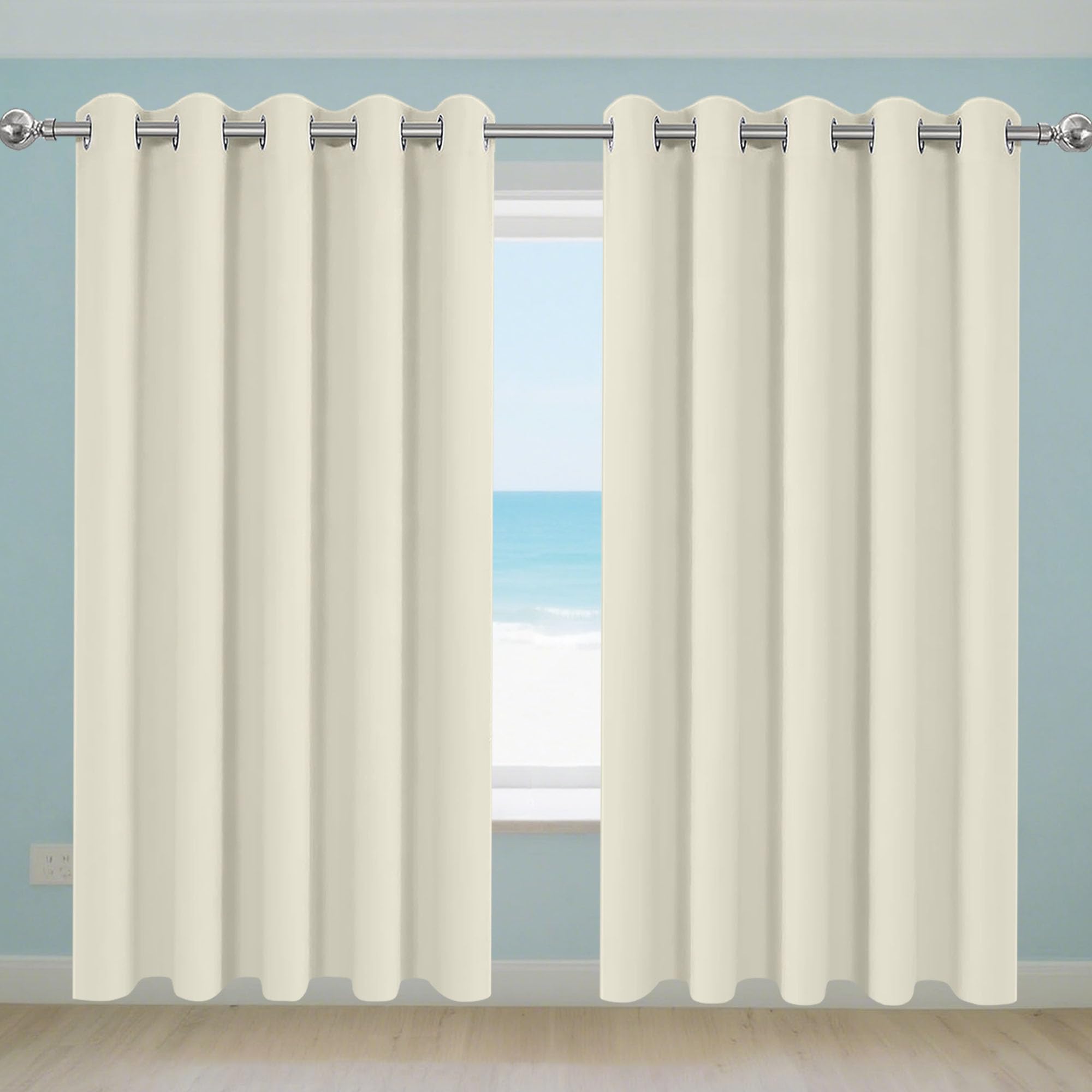 Rideaux occultant beige 176x202 cm pour isoler et décorer votre chambre moderne