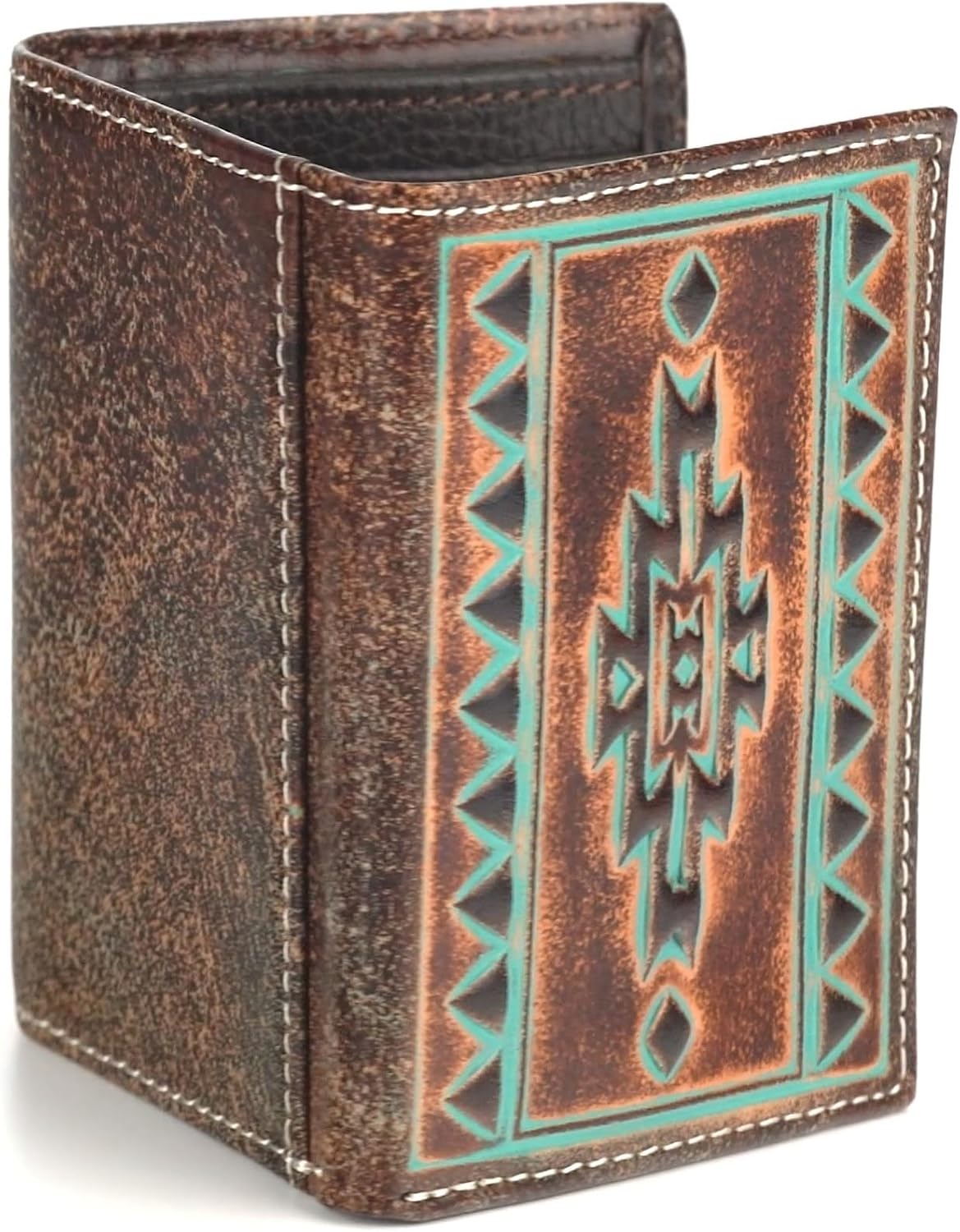 ARIAT Trifold Turquoise Outline Southwest Wallet, Brown
