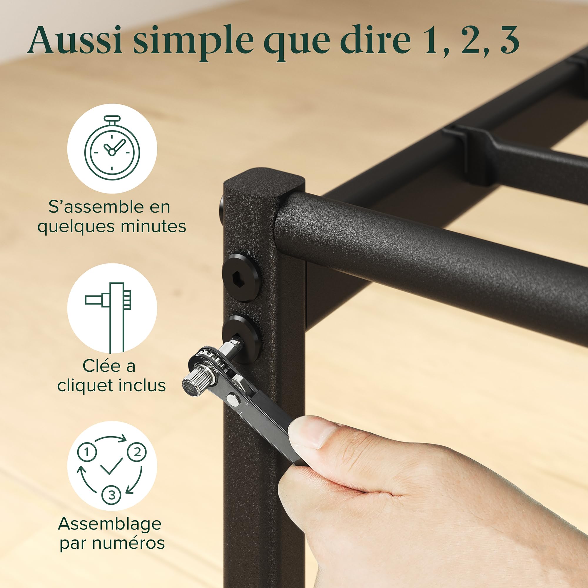 Zinus Elias Sommier 140x190 cm avec Lattes en Métal - Cadre & Tête de Lit 2 Personnes en- Hauteur 30 cm pour Rangement - Montage Facile - Noir