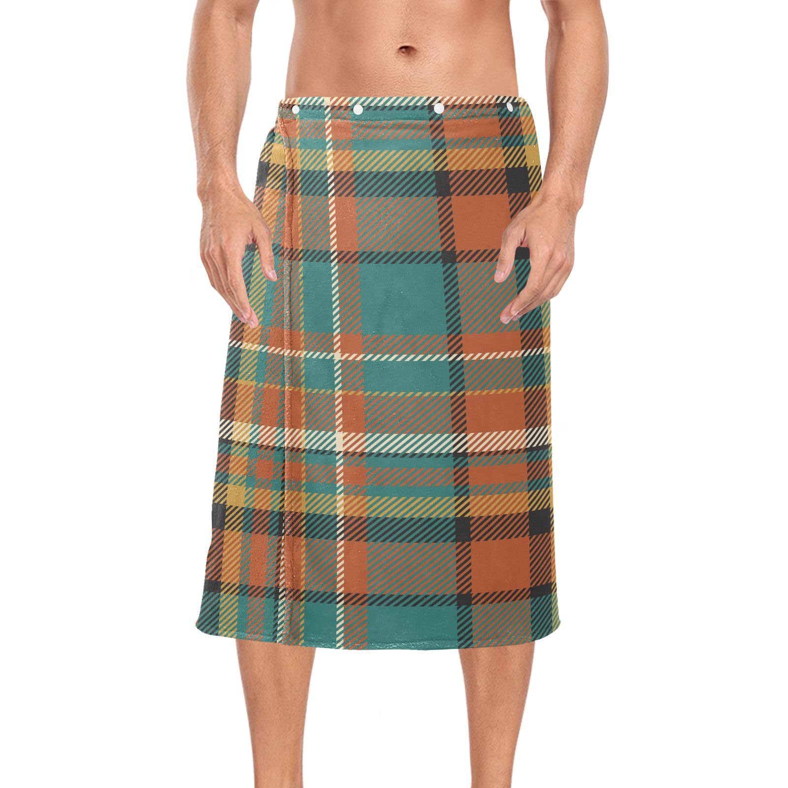 Zathe Tartan Scotland Buffalo Plaid Check Colorful Mens Shower Wrap Elastic Waist Large Bath Towels 60'' x 28'' Mens Terry Cloth Wrap for Sauna Gym