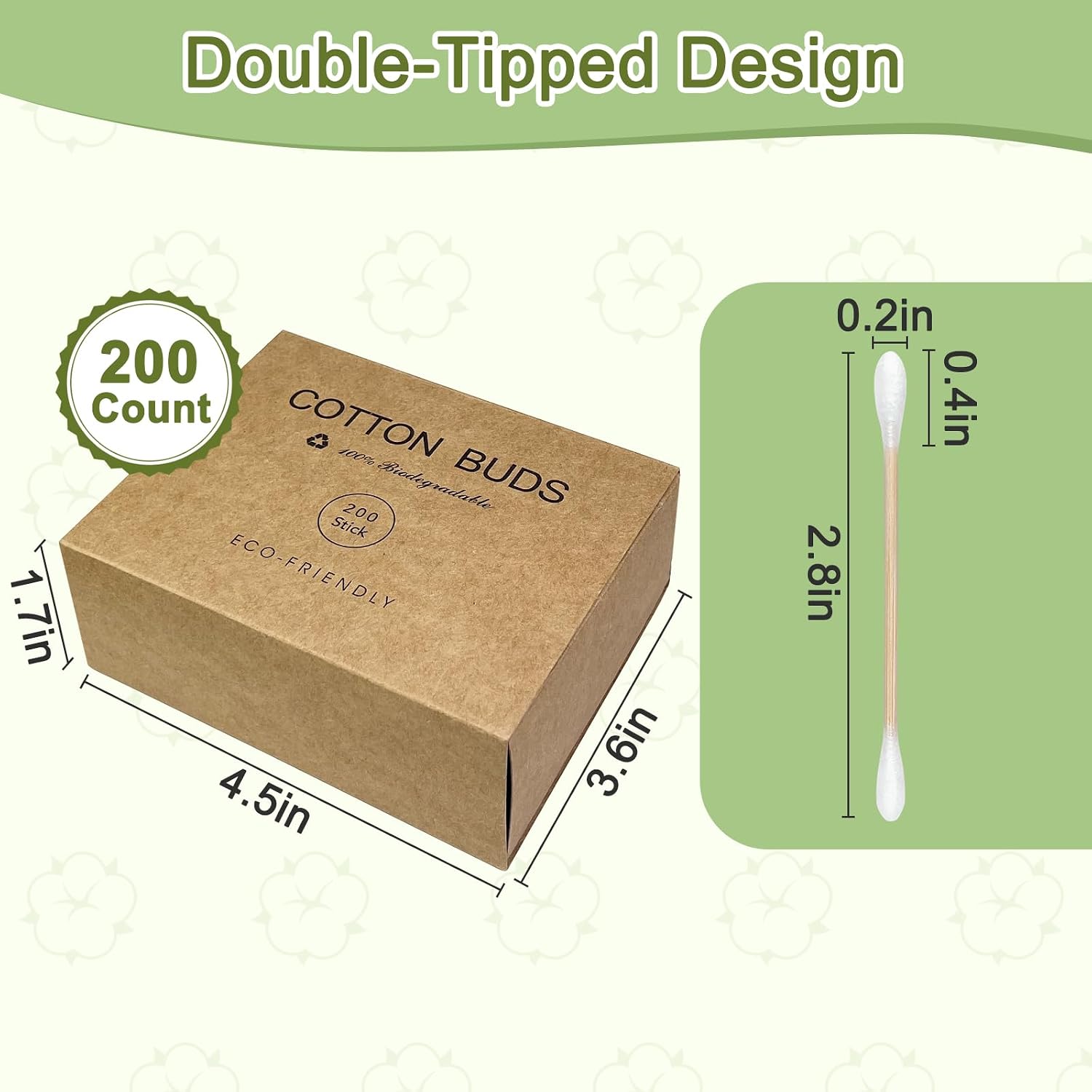 Bamboo Cotton Swabs 200 Count, Natural Double Tips Cotton Buds for Ears