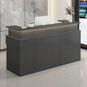 JKGHK Reception Desk, Front Counter Desk with Drawer and Keyboard Tray, Counter Table with Counterand LED Lights, Retail Counter for Supermarket Convenience Store HotelDark Gray,43.3in/110cm