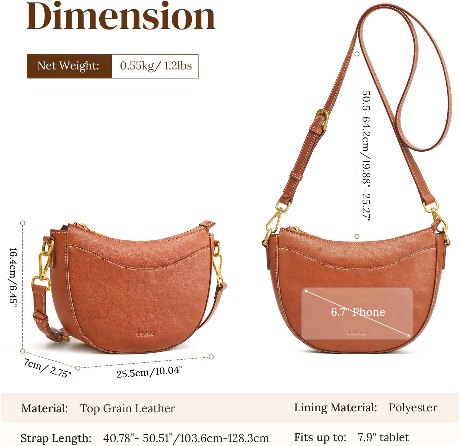 S-ZONE Small Leather Crossbody Bags for Women Cute Purses with RFID Anti-theft Pocket Trendy Shoulder Bag Handbags Satchel - Image 3