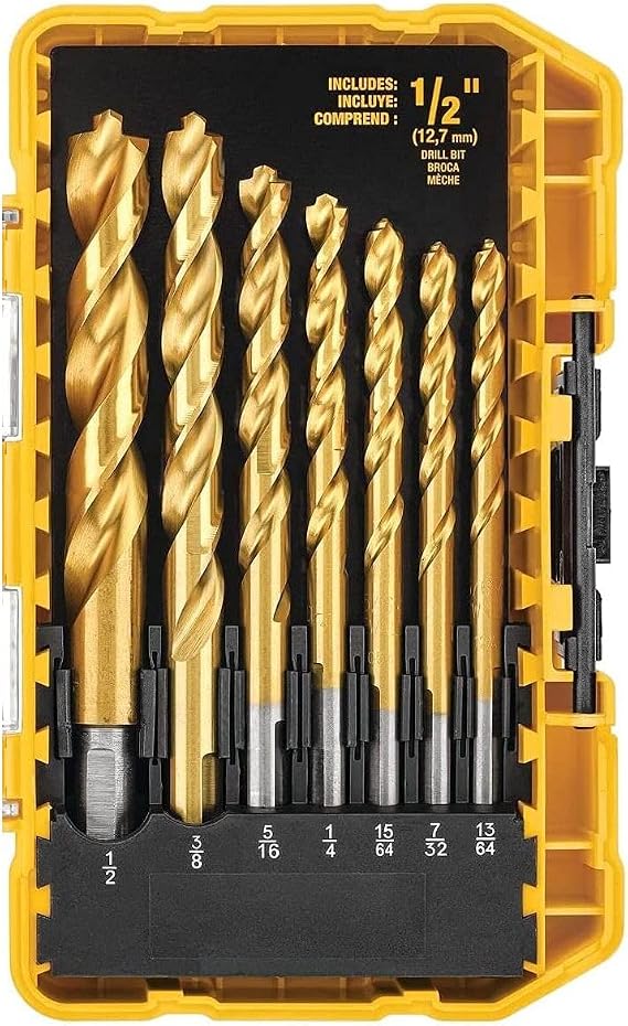 DEWALT Drill Bit Set, 21 Pc. Titanium Nitride Coated Pilot Point DEWALT Bit Set with Case for Wood, Metal and Plastic (DW1361)