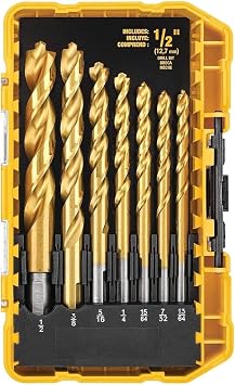 DEWALT Drill Bit Set, 21 Pc. Titanium Nitride Coated Pilot Point DEWALT Bit Set with Case for Wood, Metal and Plastic (DW1361)