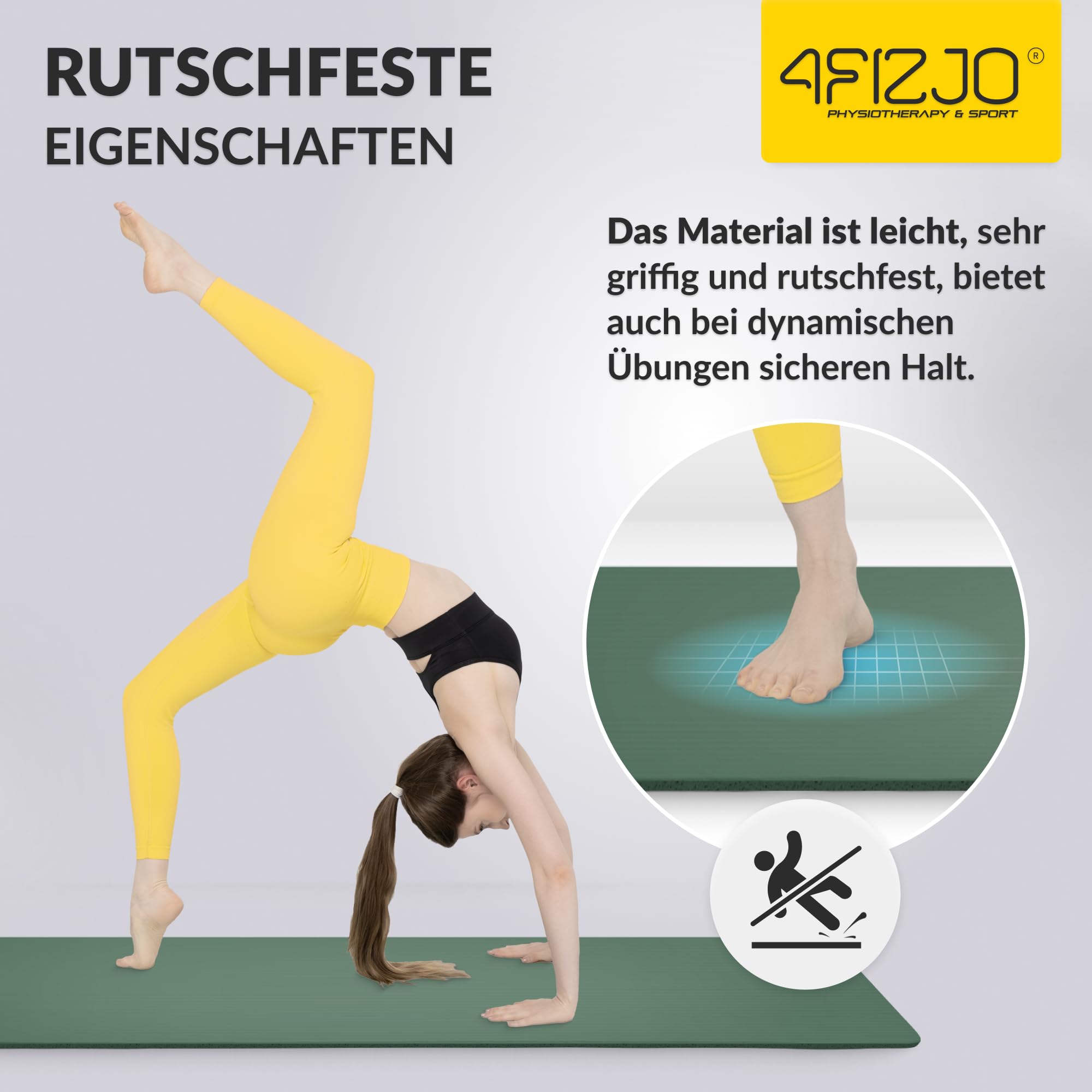 4FIZJO Fitnessmatte mit Tragegurt, Abm. 180x60 cm, NBR-Schaumstoff, Rutschfest, Komfort, In & Outdor, Pilatesmatte, Yoga Matte, Sportmatte, Gymnastikmatte, Trainingsmatte
