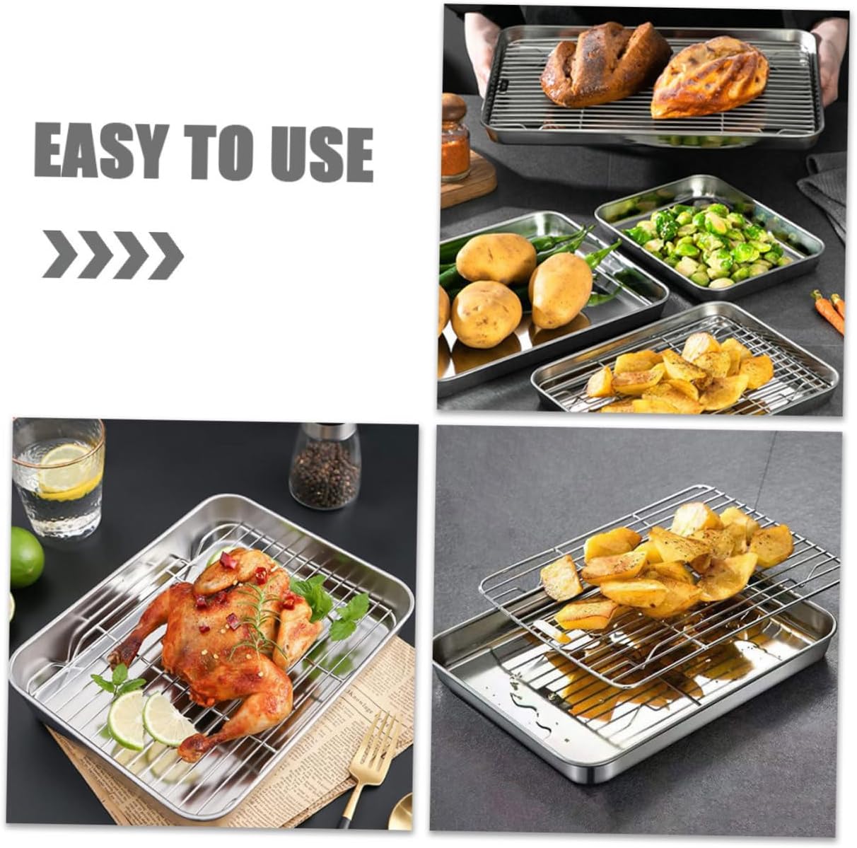 2sets Baking Sheet Cooling Rack Stainless Steel Cookie Pan for Baking Wire Rack