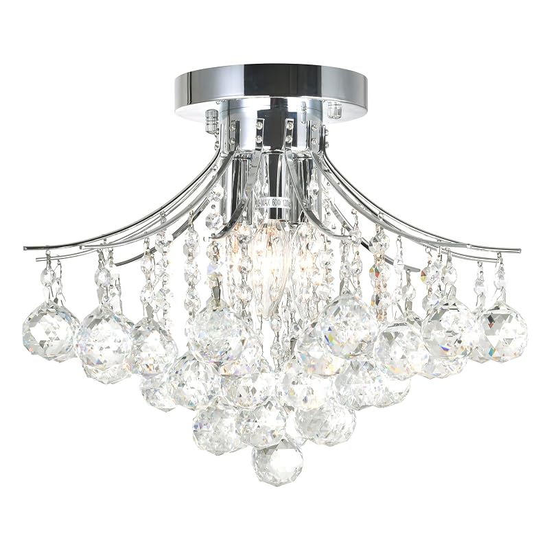 Princess 4 Light 16-Inch Crystal Flush Mount Ceiling Light – Elegant Close-to-Ceiling Fixture for Bedroom, Entryway, Hallway, or Small Spaces