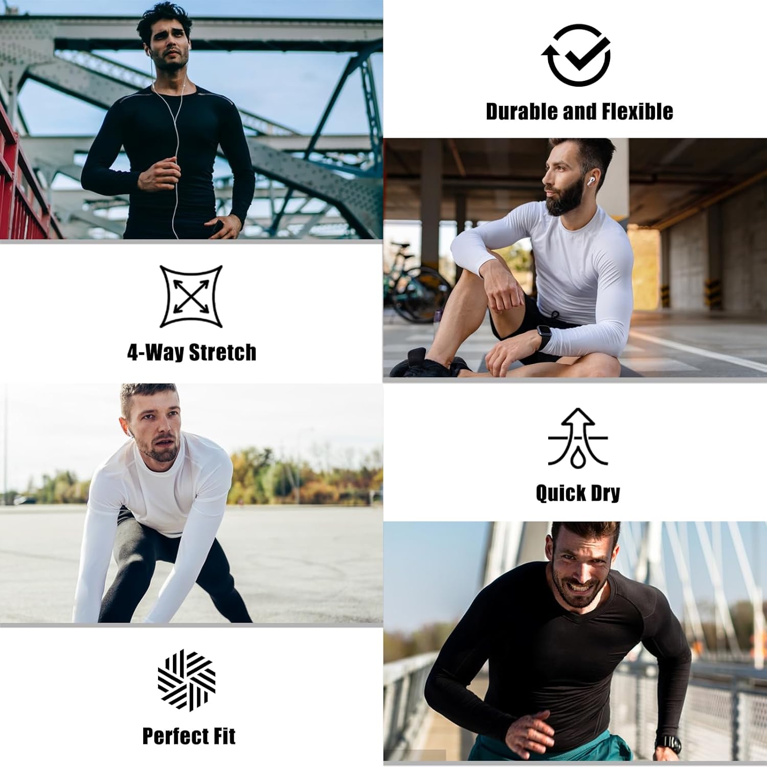 Men’s Compression Shirts Long Sleeve Athletic UPF 50+ Thermal Base Layer Workout Undershirt Running T-Shirt Gym Tops - Image 7