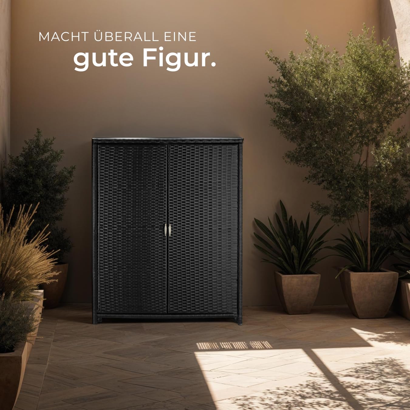 tectake Rattan Gartenschrank mit Aluminium Gestell, Outdoor Schrank, Auflagenbox, Terrassenschrank, Aufbewahrungsschrank Garten
