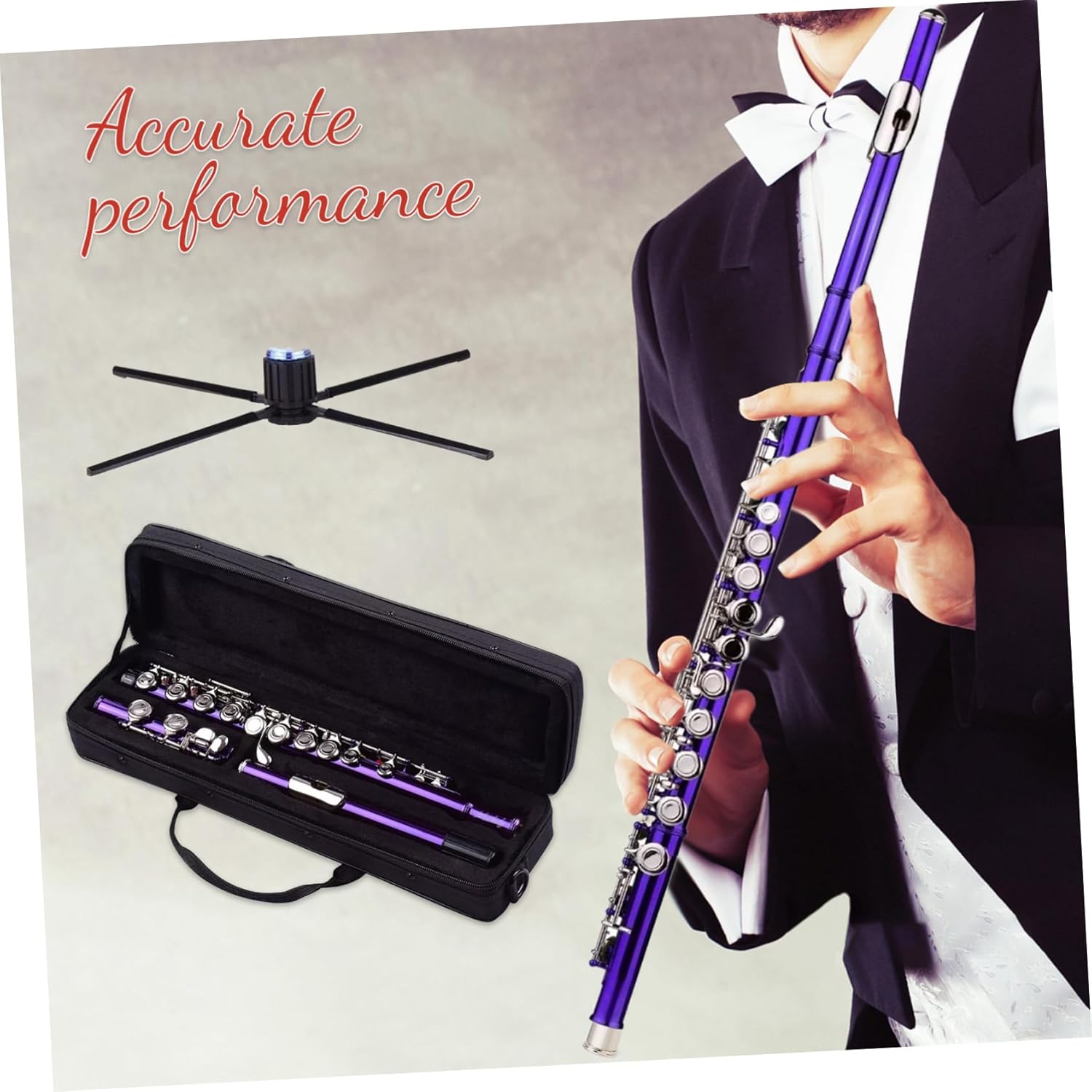 Sosoport C Key 16-Key Silver-Plated Flute for Beginners with Case Cleaning Cloth for School Band Music Class