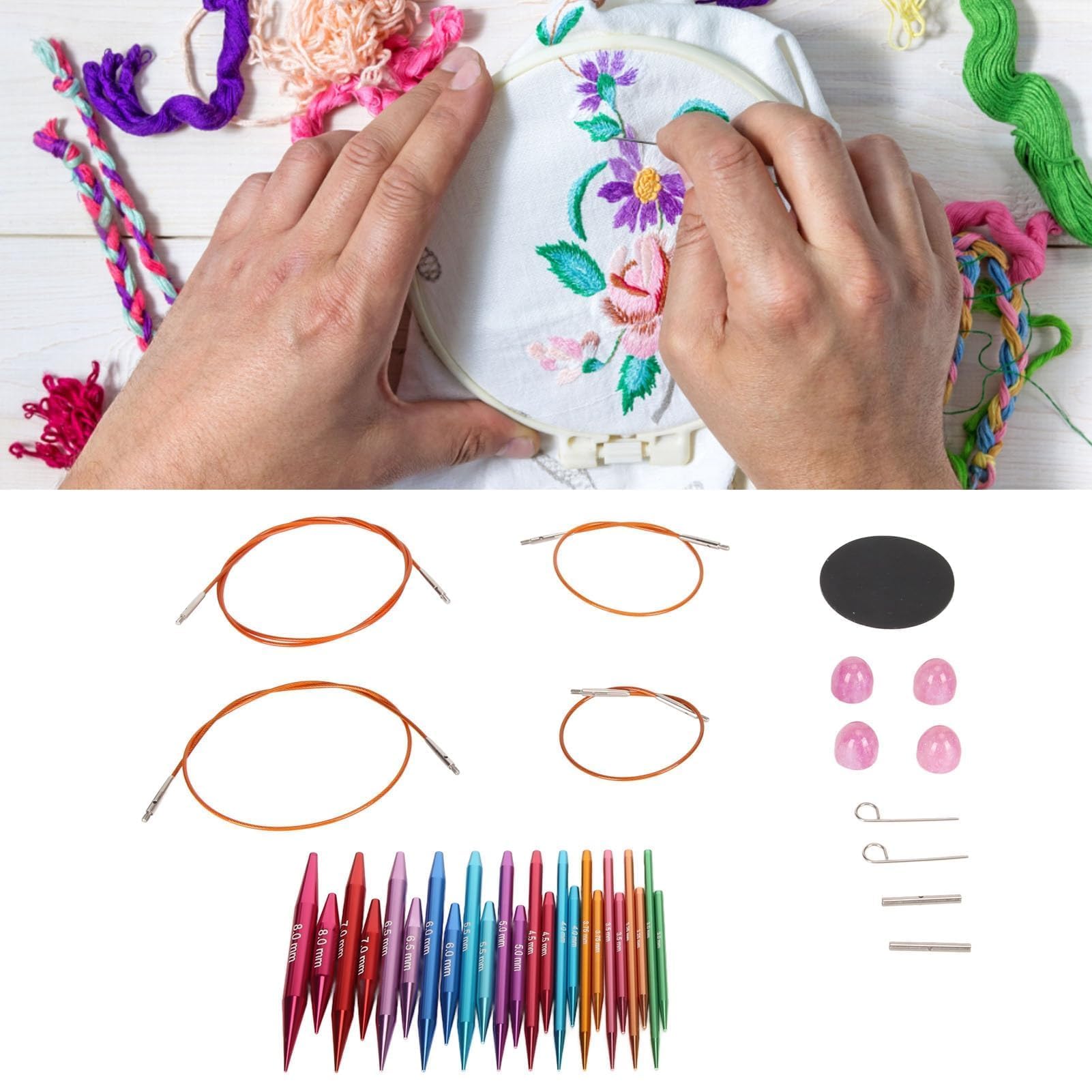 3 Bis 8 Mm Rundstricknadeln, Austauschbares Stricknadel-Set Mit Nadelspitzen für Handarbeit, Stricken und Basteln