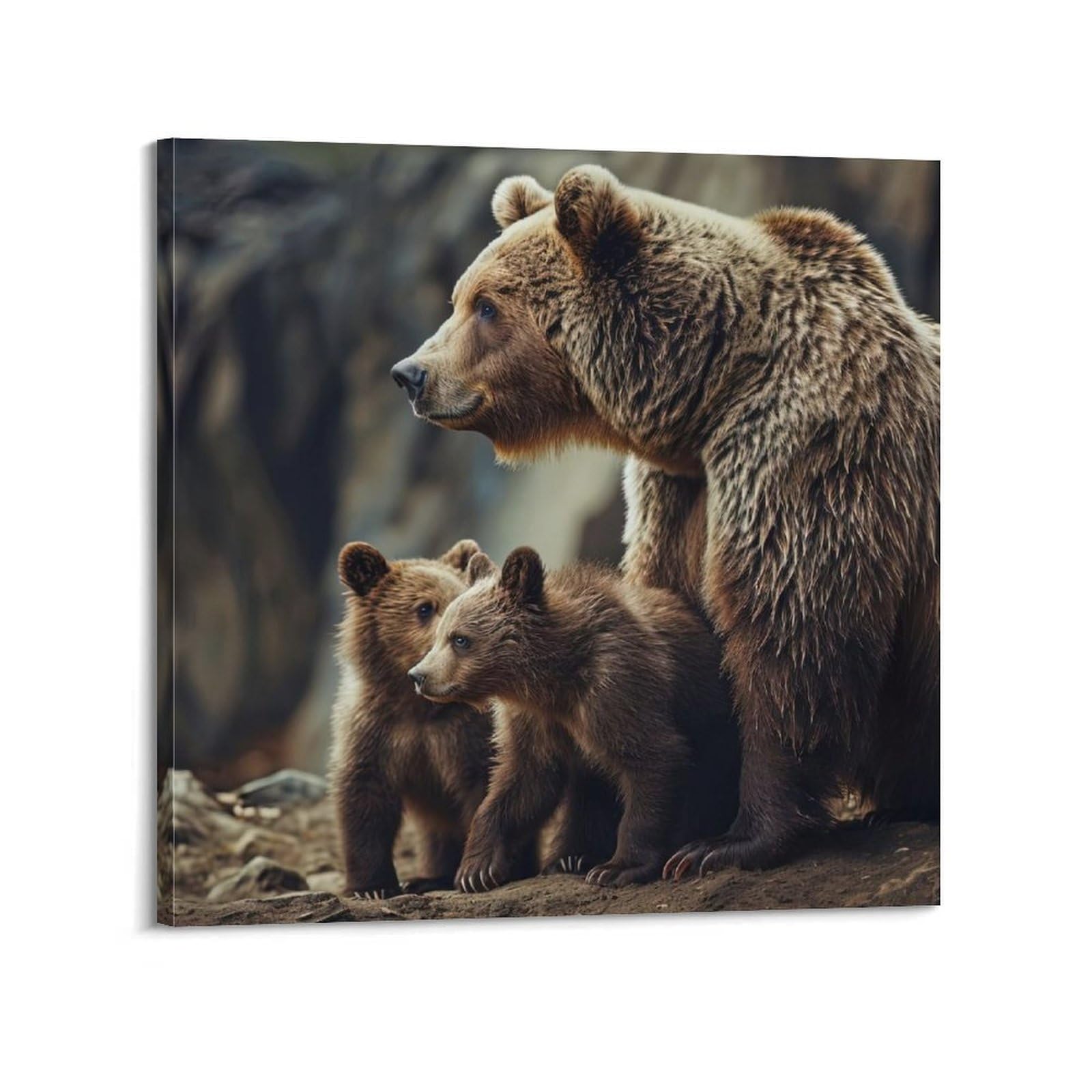 ZSZWHJ Animal Poster Bear And Its Cubs Poster Decorative Painting Canvas Wall Posters And Art Picture Print Modern Family Bedroom Decor Posters 24x24inch(60x60cm)