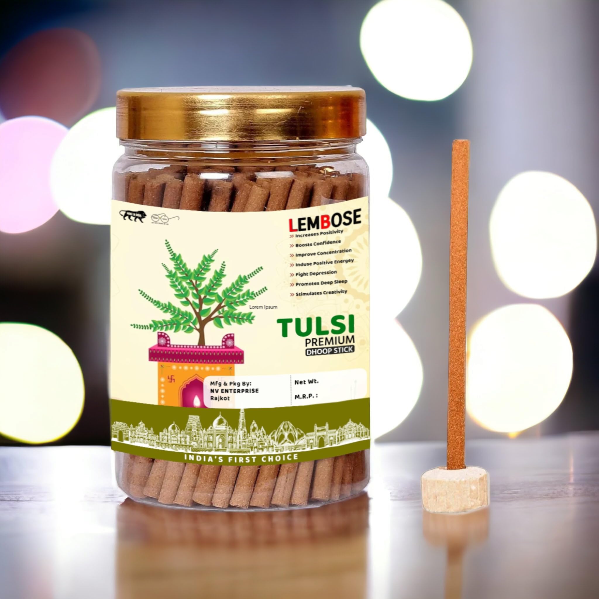 LEMBOSE Premium TULSI Dhoop Sticks for Pooja, Meditation and Air Purifier Long-Lasting Bamboo Less Incense Dhoop Sticks for Festivals, Occasions, Ideal for Gifting (200gm/70 Sticks)
