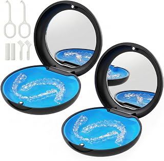 2 Pack Retainer Case with Mirror, Aligner Case Compatible with Invisalign