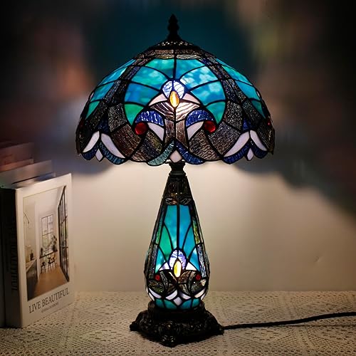 Miniatura 5 de Tiffany Lamp Stained Glass Table Lamp 12X19 Inches Mother Daughter Vase Desk Accent Night Light for Bedroom Bedside Reading Home Antique Style