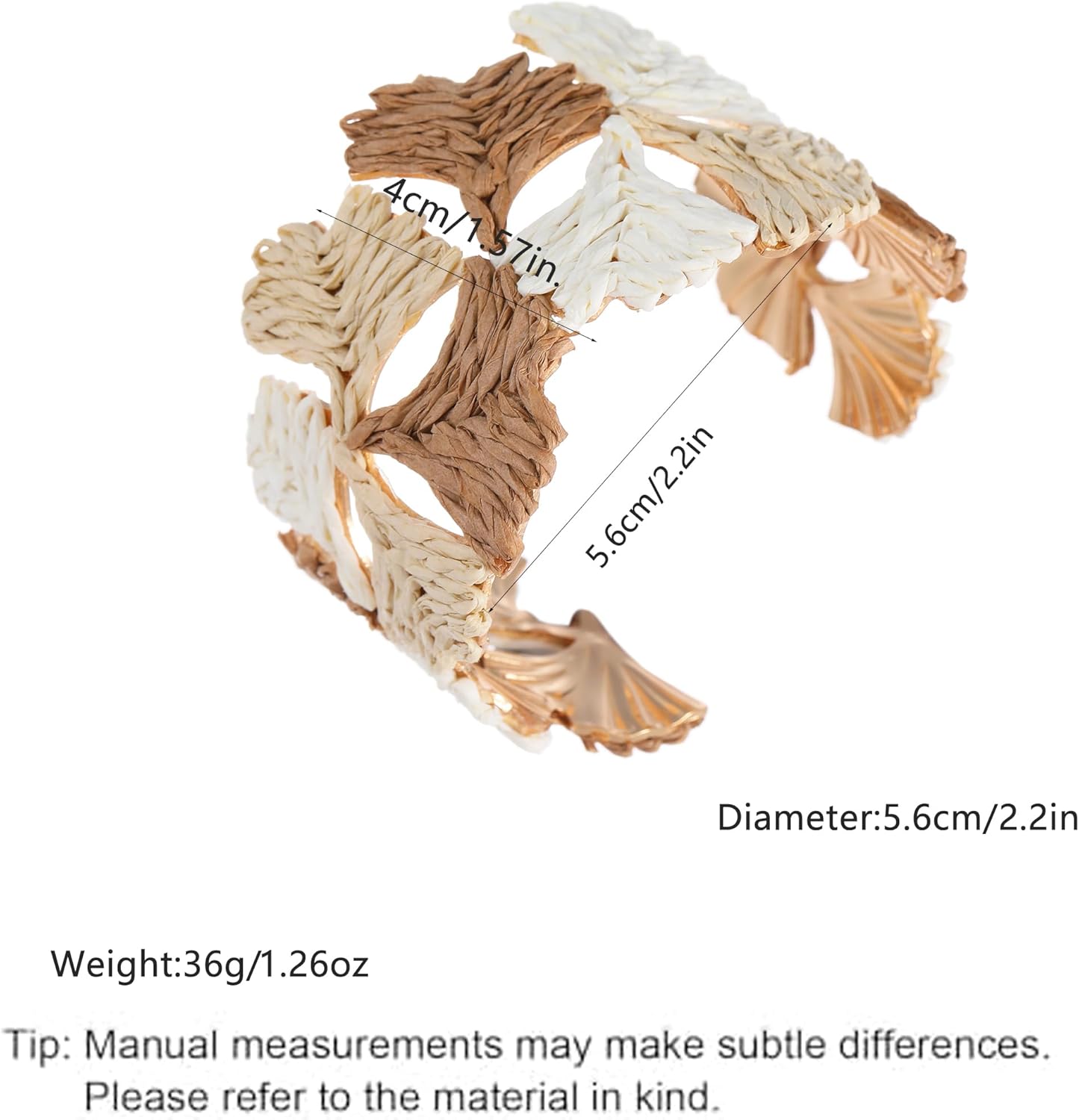 Bohemian Raffia Ginkgo Leaf Cuff Bracelet for Women Colorful Handwoven Thick Wide Open Adjustable Bangle Bracelet for Summer Beach - Image 4