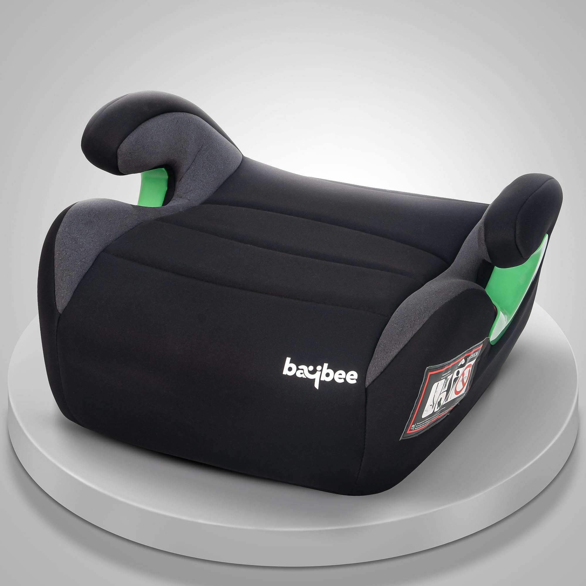 Child being secured in Baybee Booster Car Seat with vehicle seat belt