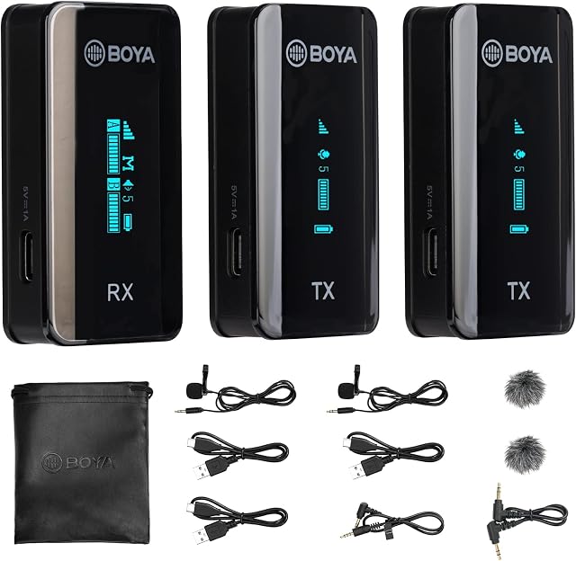 Wireless Lavalier Microphone System BOYA BY-XM6 S2 2.4Ghz Wireless Transmitter&Receiver Compatible with DSLR Cameras Camcorders iPhone Android Tablets