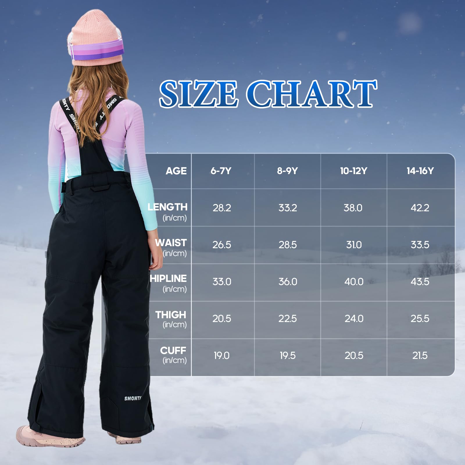 SMONTY Skihose für Kinder Mädchen Winter Wasserdicht Winddicht Warme Snowboard-Rückenhose