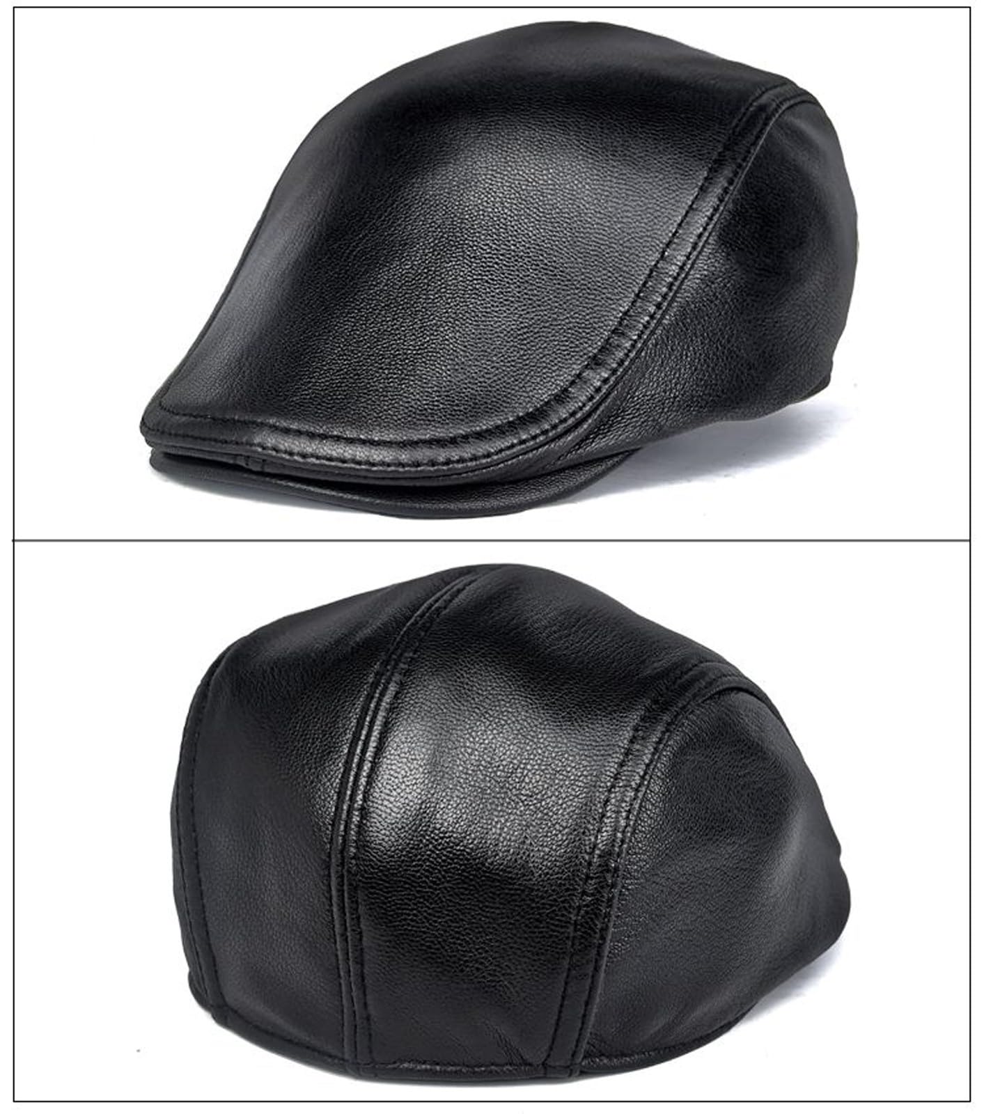 Berretto da Uomo in Vera Pelle Morbida, Cappello Piatto Regolabile in Montone, Ideale per Occasioni Formali, Informali e per L'Uso Quotidiano(55-56cm(21.65-22 in))