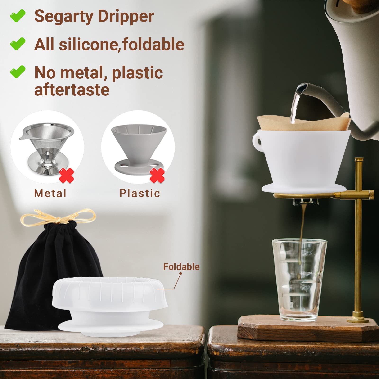 Filtre à café réutilisable en résine de silicone pliable pour la maison, le camping, la randonnée, les voyages (noir Filtre à café réutilisable en résine de silicone pliable pour la maison, le camping, la randonnée, les voyages (noir