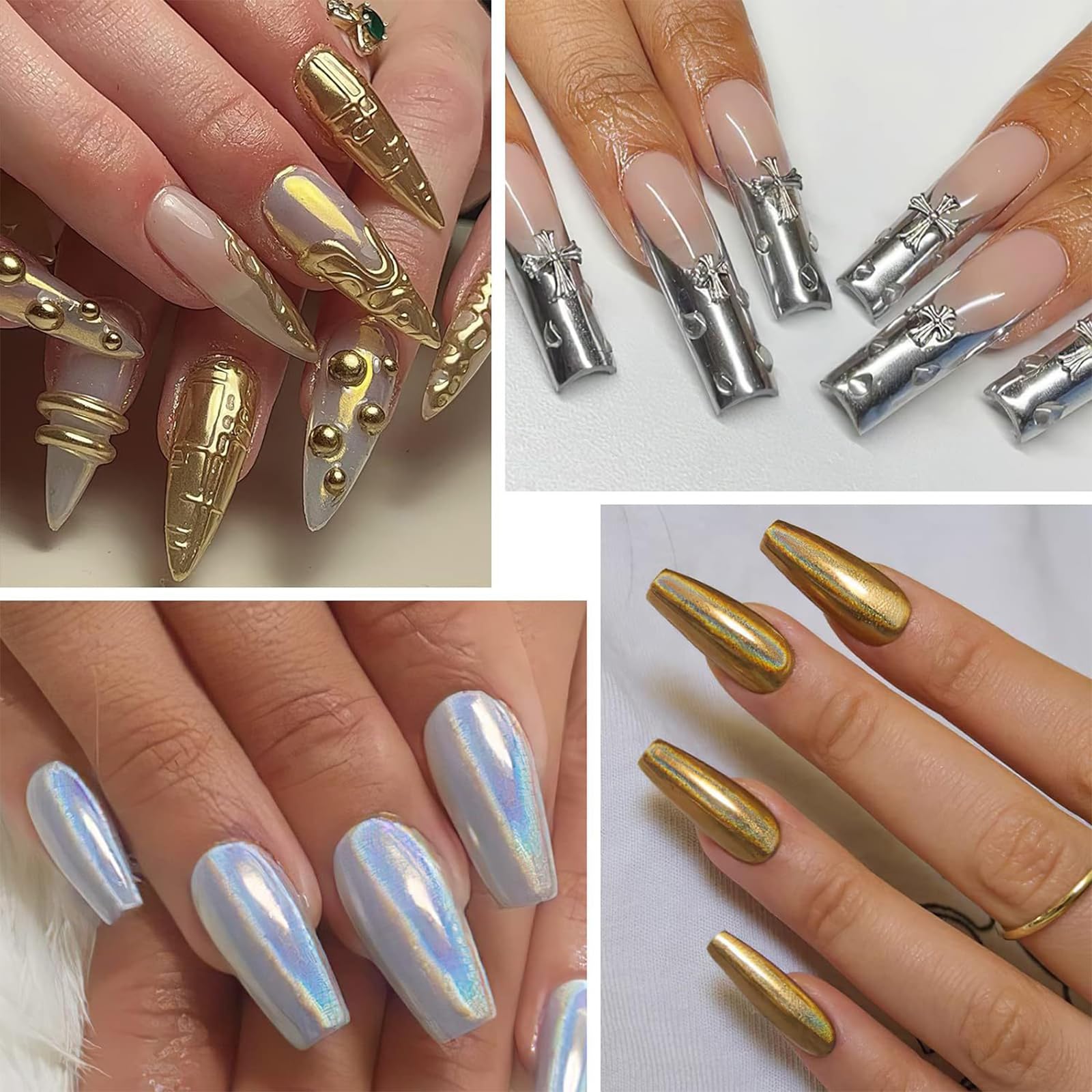 Nail Chrome Powders 6 Colors Gold Chrome Nail Powder,Chrome Powder for Nails,Pearl Chrome Nail Powder,Shiny Mirror Effect,Suitable for Nail Design,Diy Nails,Nail Painting and Carving - Image 2
