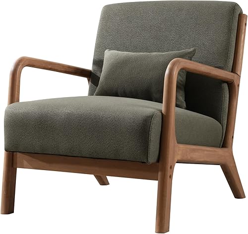 Miniatura 5 de ANJ HOME - Silla decorativa moderna de mediados de siglo, cómoda silla de lectura de tela con marco de madera maciza, sillón de fácil montaje para