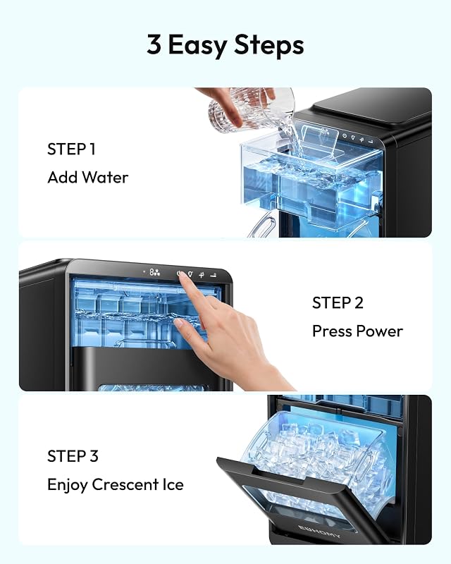 EUHOMY Countertop Crescent Ice Maker, 16Pcs in 12Mins, 35Lbs/24H, Auto Deep Cleaning, Timer, Adjustable Ice Thickness, Portable Ice Cube Maker for Whiskey/Coffee/Soft Drinks image 6