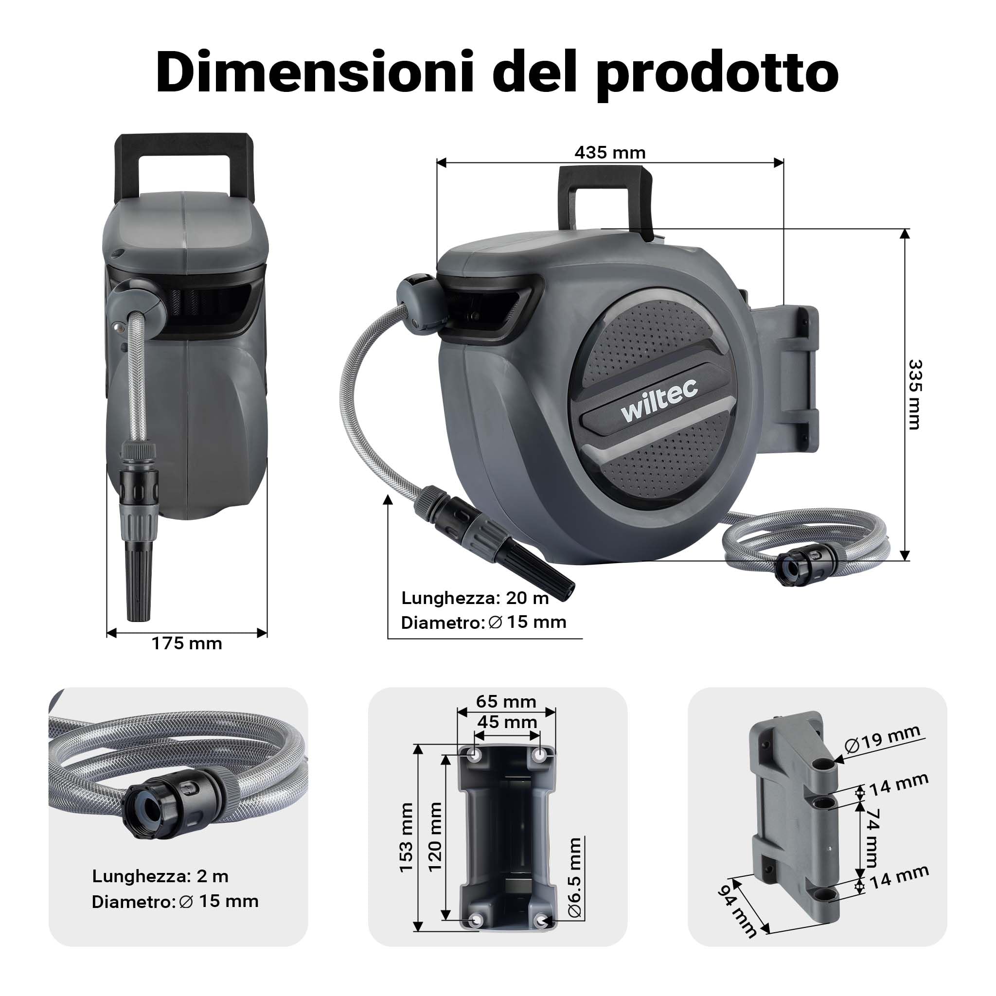 XPOtool Portatubo da giardino con avvolgitore automatico, avvolgitubo da parete con tubo da 20m, avvolgitore per tubo acqua