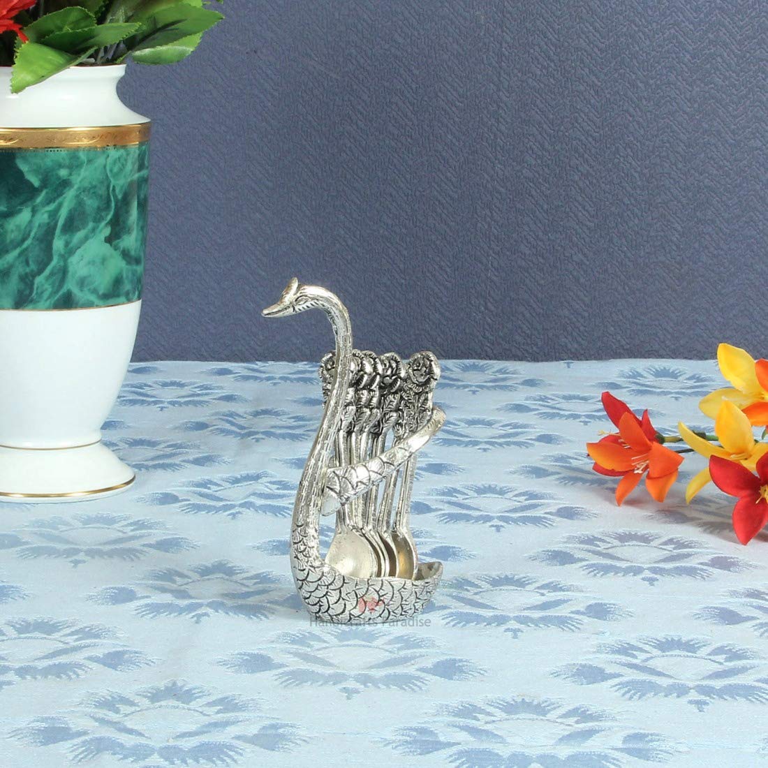 Handicrafts Paradise Swan Shaped Spoon Holder Set of 6 Pieces in Metal