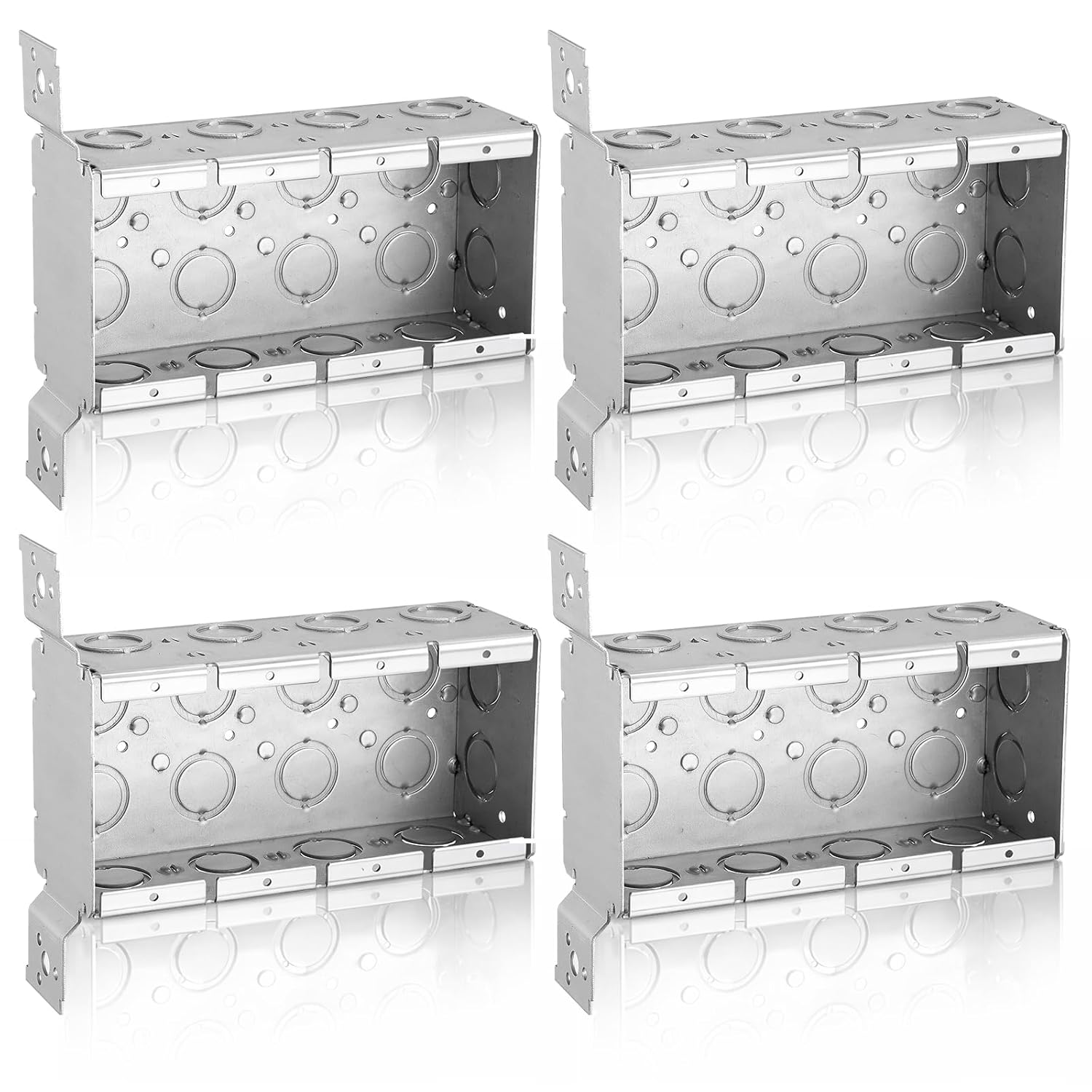 Yaocom 4 Pcs 4 Gang Metal Electrical Switch Box 2-1/2-inch Deep Galvanized Steel Masonry Multi-Device Switch Electrical Junction Box with 1/2-inch Setback Side Bracket for Multiple Wiring Install