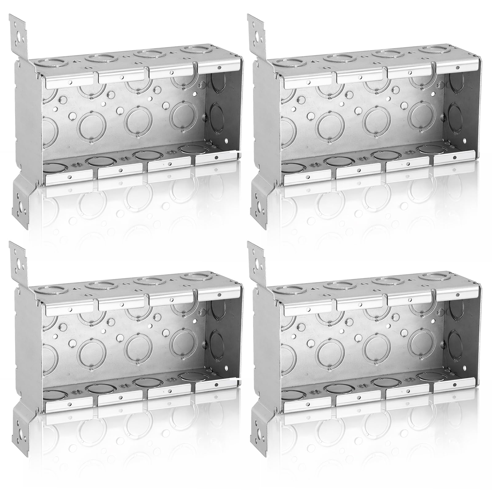 Yaocom 4 scatole elettriche in metallo a 4 bande da 2-1/2" in acciaio zincato profondo interruttore in muratura scatola di giunzione elettrica con staffa laterale da 1/2" per installazione multipla di