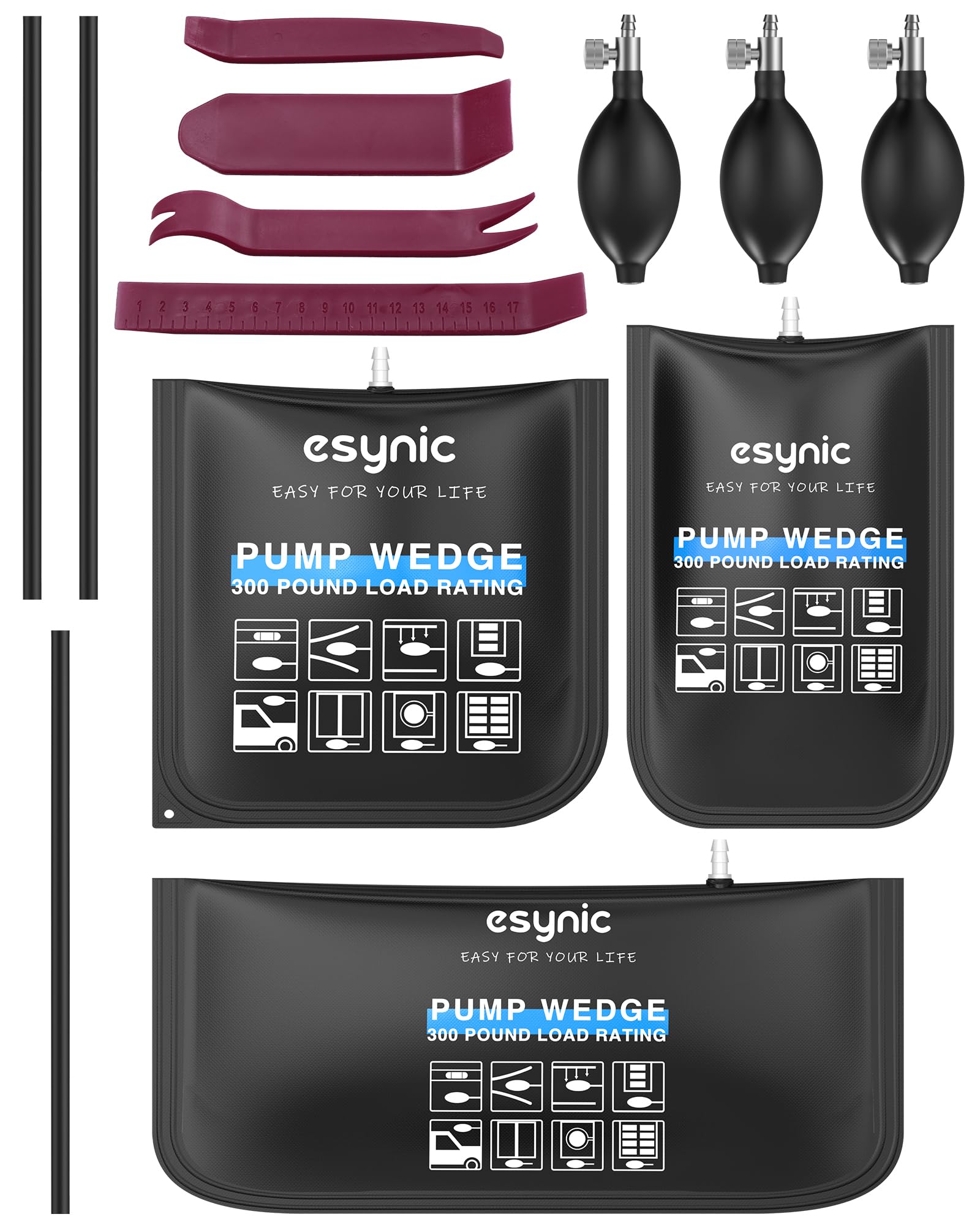 eSynic Air Wedge Pump Kit 3PCS Cuñas Inflables Herramienta de Alineación Elevación para Puertas Ventanas Muebles